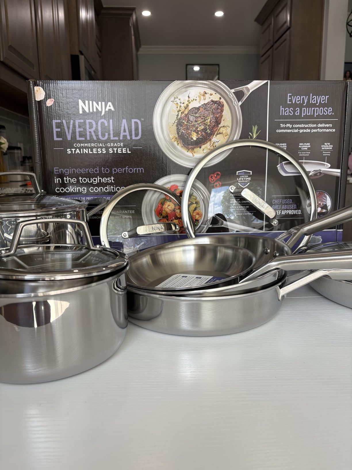 Ninja EverClad Stainless Steel Cookware 12 Piece Pots & Pans Set, All Stovetops & Induction, Oven Safe to 600F, Tri-Ply Commercial-Grade, C99012 customer photo 2