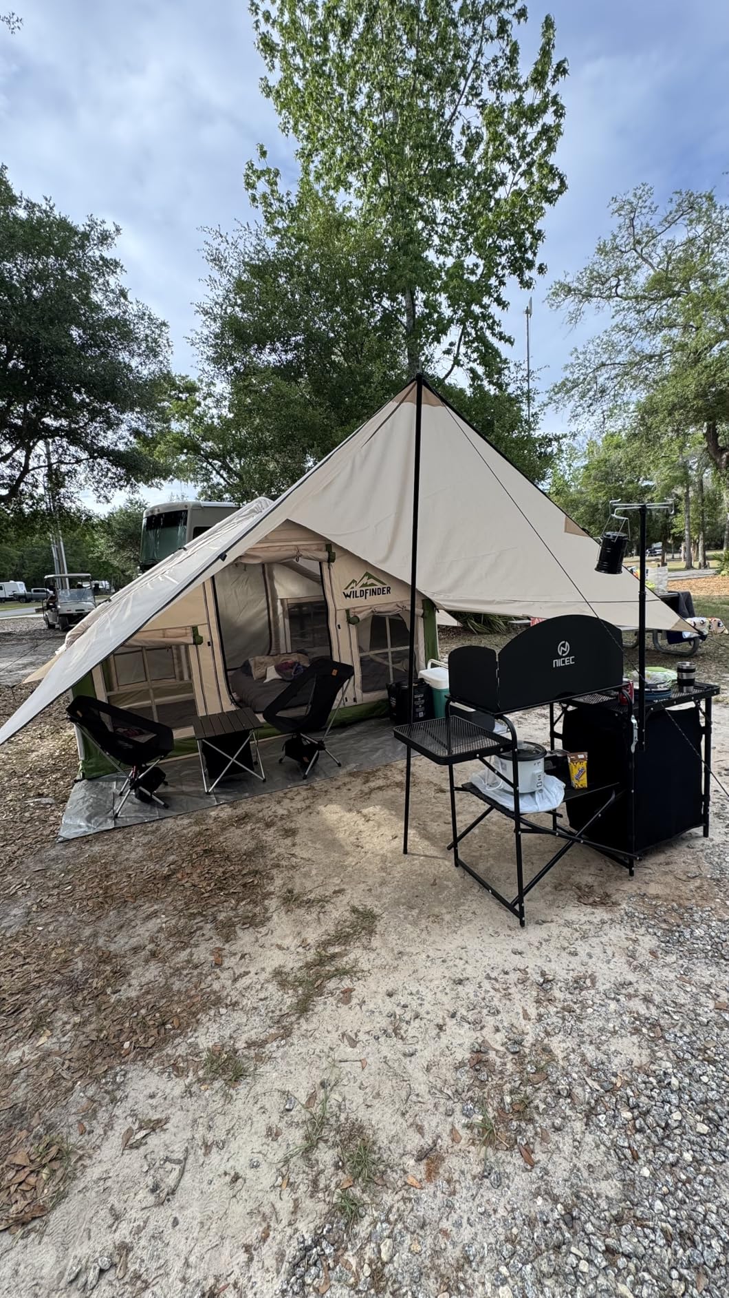 Nice C Camping Kitchen Station, Camping Table, Picnic Table, Portable Grill Table, Folding Cook Table, Upgrade Light Stand and Windshield Station & Organizers, Carry Bag for Beach, Picnic (Black) customer photo 1