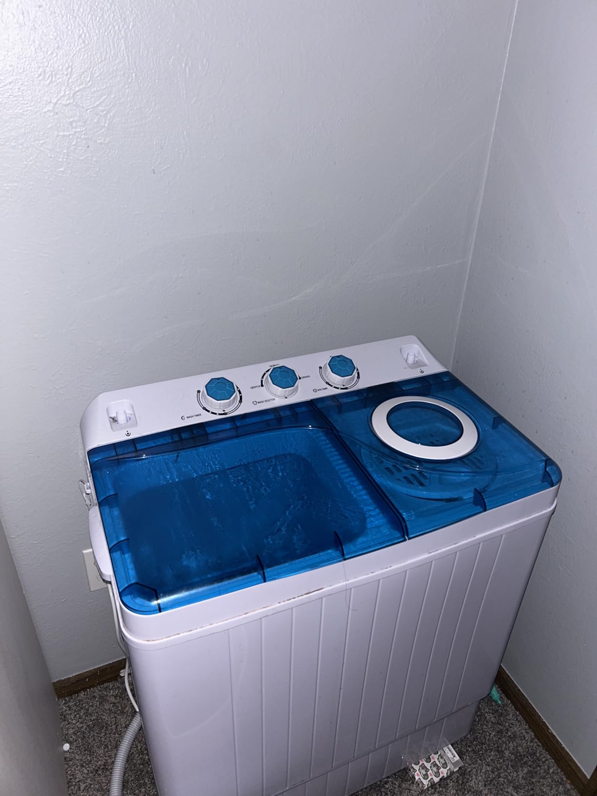 COSTWAY Portable Washing Machine, Twin Tub 26lbs Capacity Laundry Washer, 18lbs Washer and 8lbs Spinner Combo with Timer Knobs, Built-in Drain Pump, Compact Washer for Home Dorm Apartment, Blue+White customer photo 1