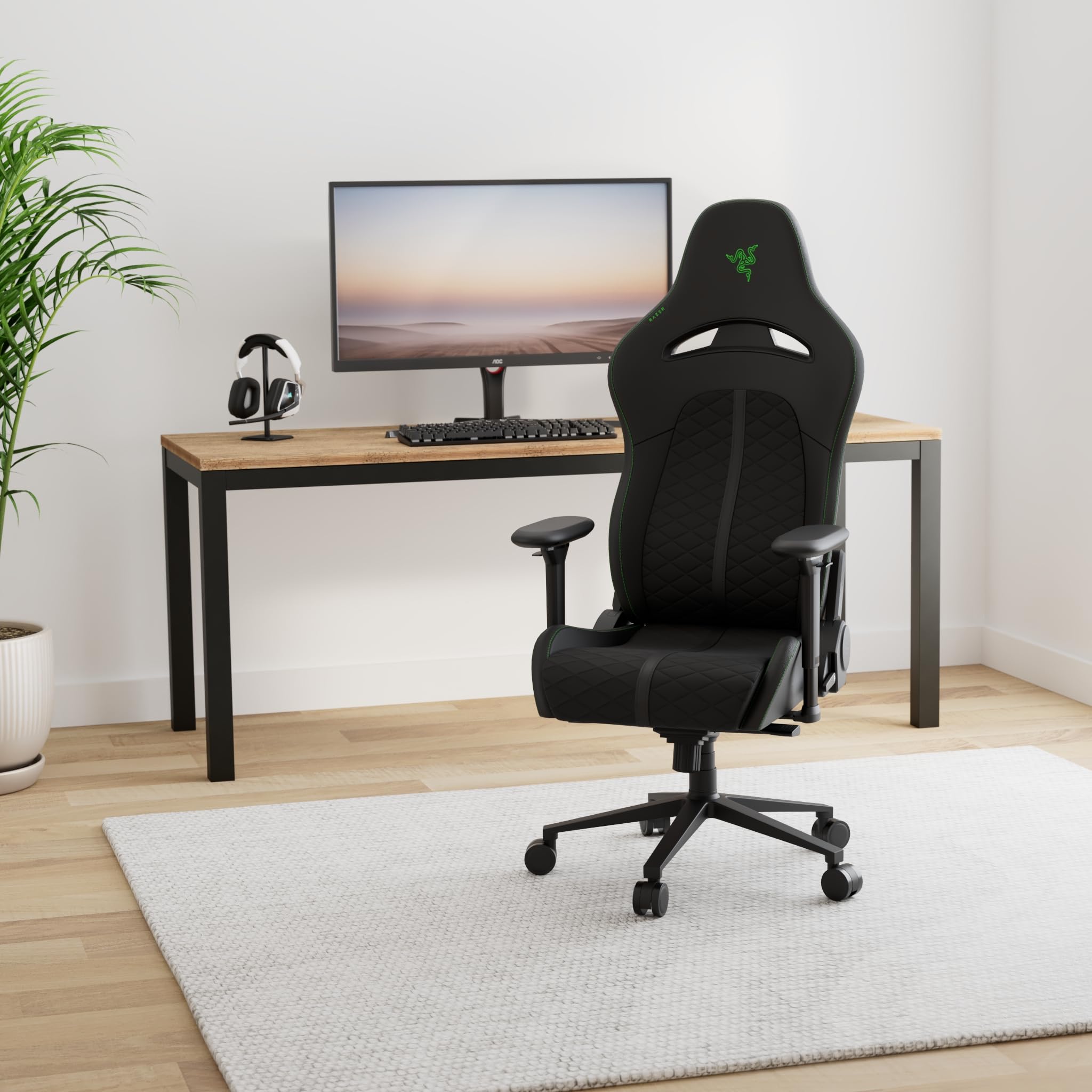 Razer Enki Gaming Chair: All-Day Comfort - Built-in Lumbar Arch - Optimized Cushion Density - Dual-Textured, Eco-Friendly Synthetic Leather - Reactive Seat Tilt & 152-Degree Recline - Black/Green customer photo 2