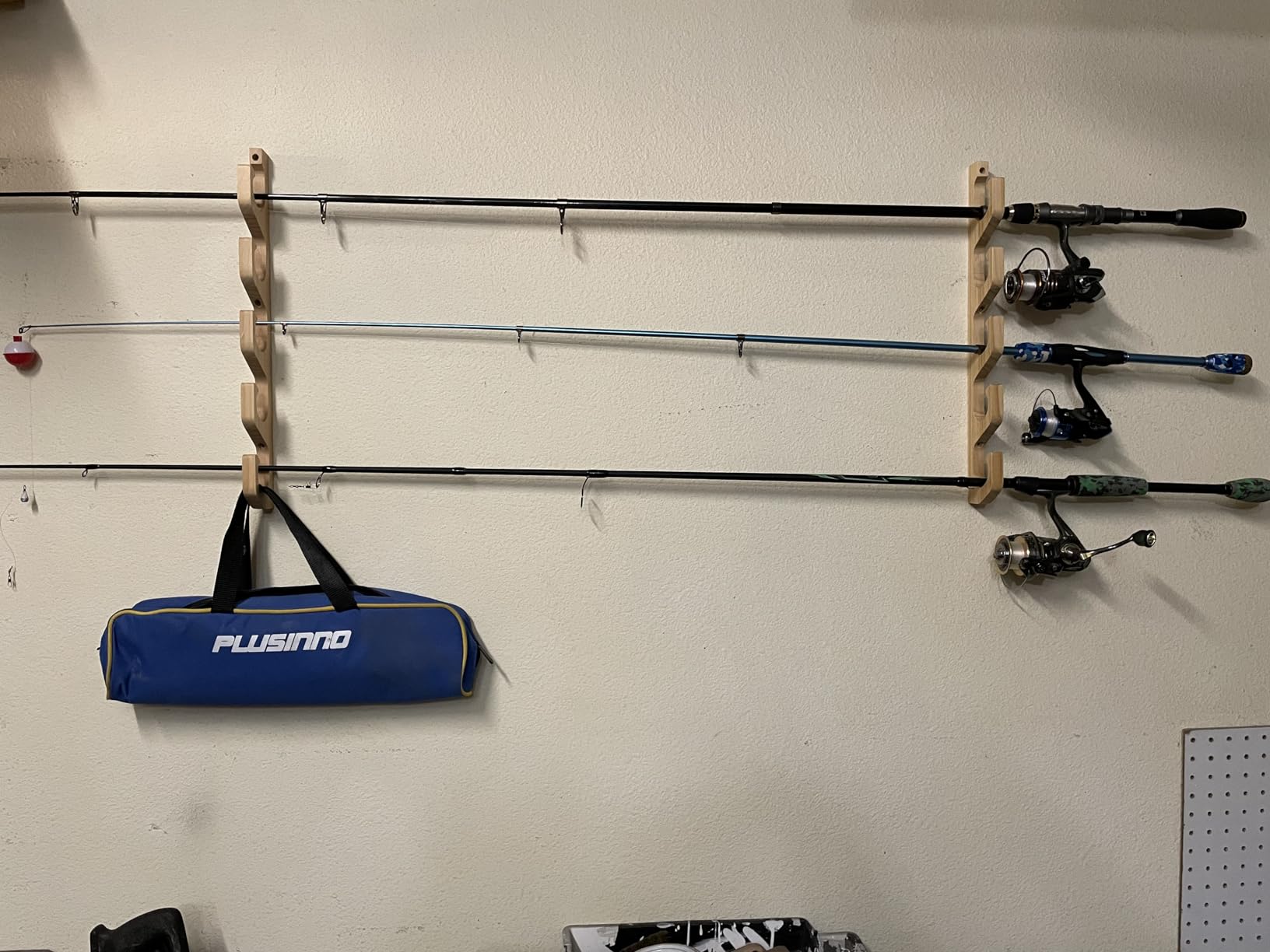 PLUSINNO H5W Horizontal Fishing Rod/Pole Holders for Garage, Wall or Ceiling Mounted Rack, Solid Wood customer photo 1
