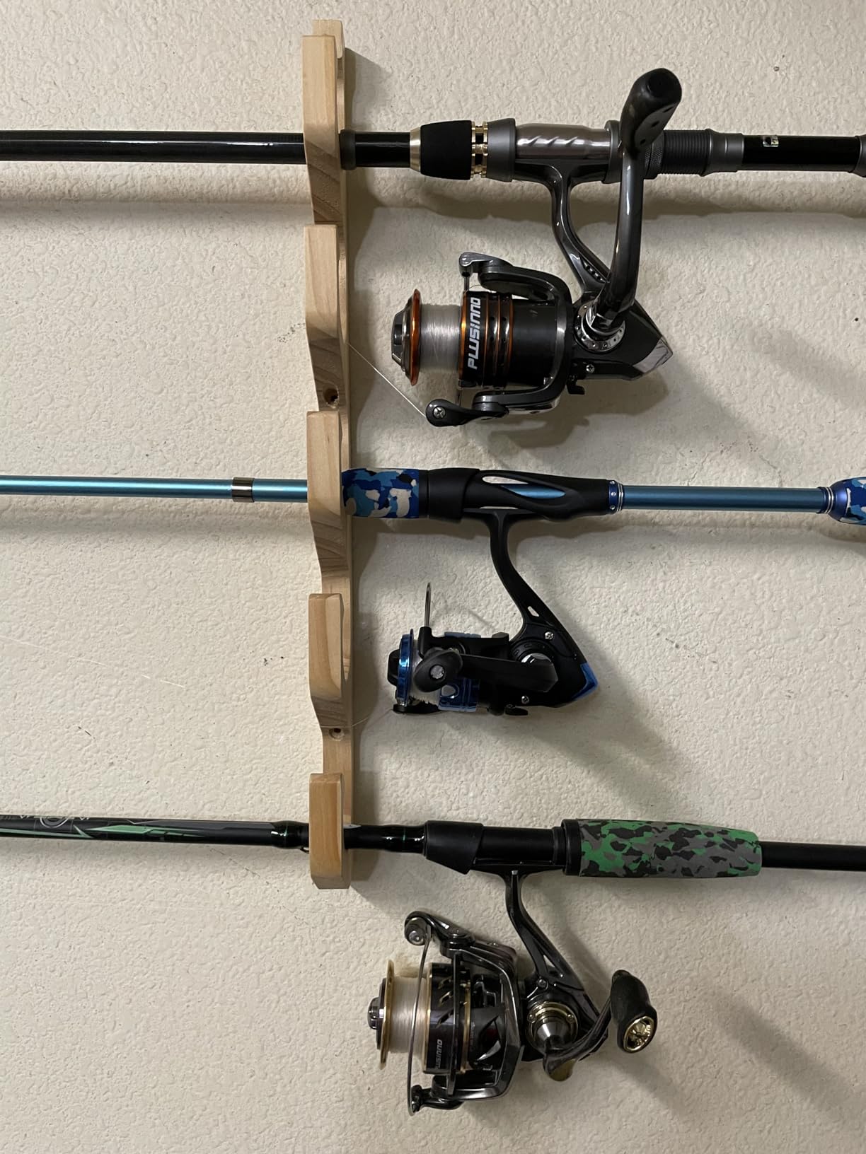PLUSINNO H5W Horizontal Fishing Rod/Pole Holders for Garage, Wall or Ceiling Mounted Rack, Solid Wood customer photo 2