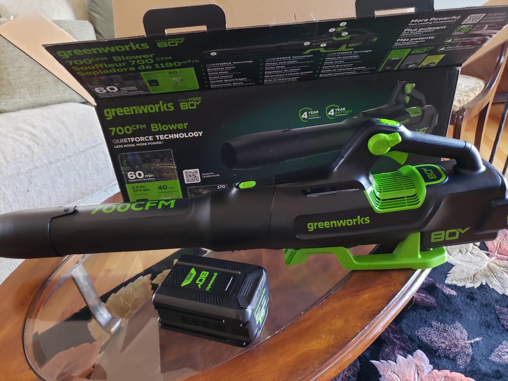 Greenworks 80V (700 CFM / 170 MPH) Brushless Cordless Leaf Blower, Commercial-Grade Power, 40-Min Rapid Charger, Includes 2.5Ah Battery & Charger customer photo 1