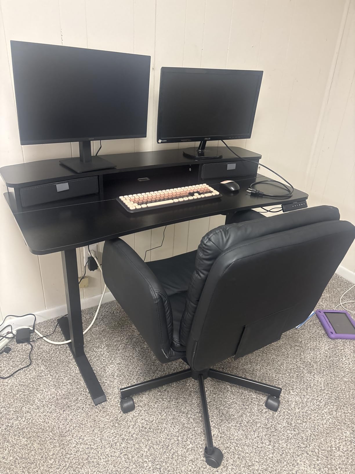 HUANUO 48 x 24 Electric Standing Desk with 2 Drawers, C-Clamp Mount Compatible, Height Adjustable Computer Desk, Home Office Stand Up Desk with 4 Preset Heights & 2 Hooks, Black customer photo 1