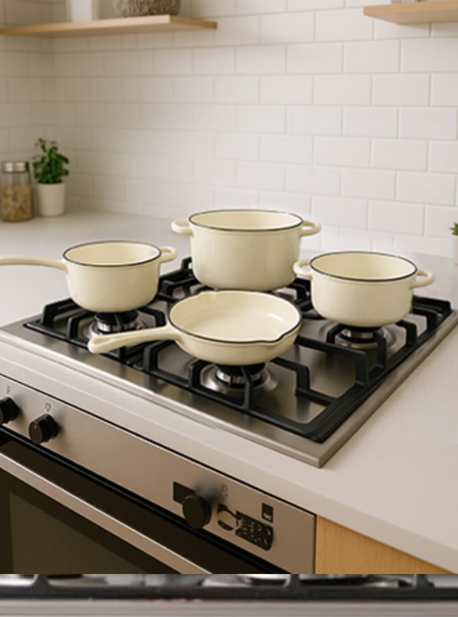 Hisencn Enameled Cast Iron Cookware Set - 7 Piece Dutch Ovens Set, Sauce Pan, Skillet, 3 Lids, PFA Free, Rouge Red customer photo 1