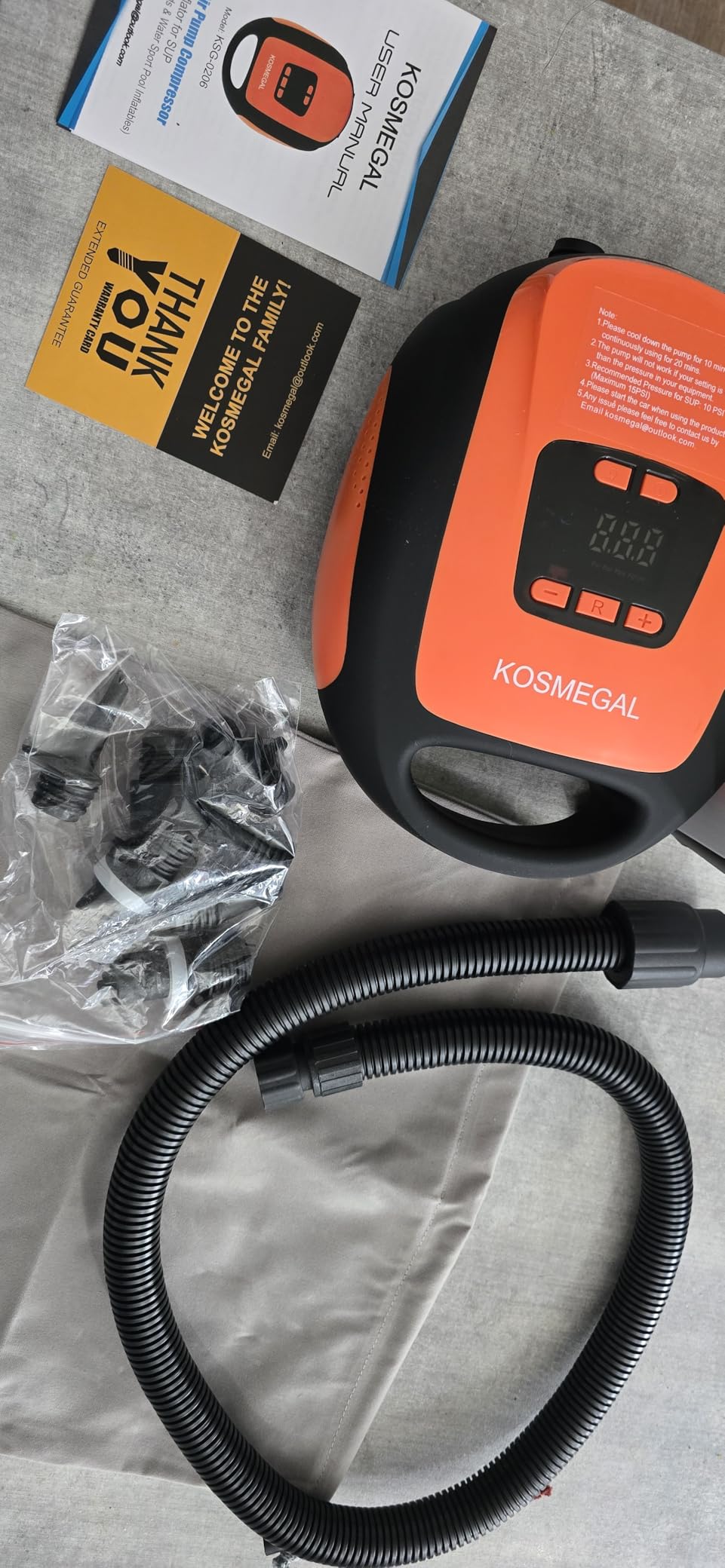 kosmegal Paddle Board Pump Electric Portable, SUP Pump for Paddleboard, 20PSI Air Compressor with Auto-Off, Deflation Function and 12V DC Car Connector for Inflatables, Kayaks and Boats customer photo 1