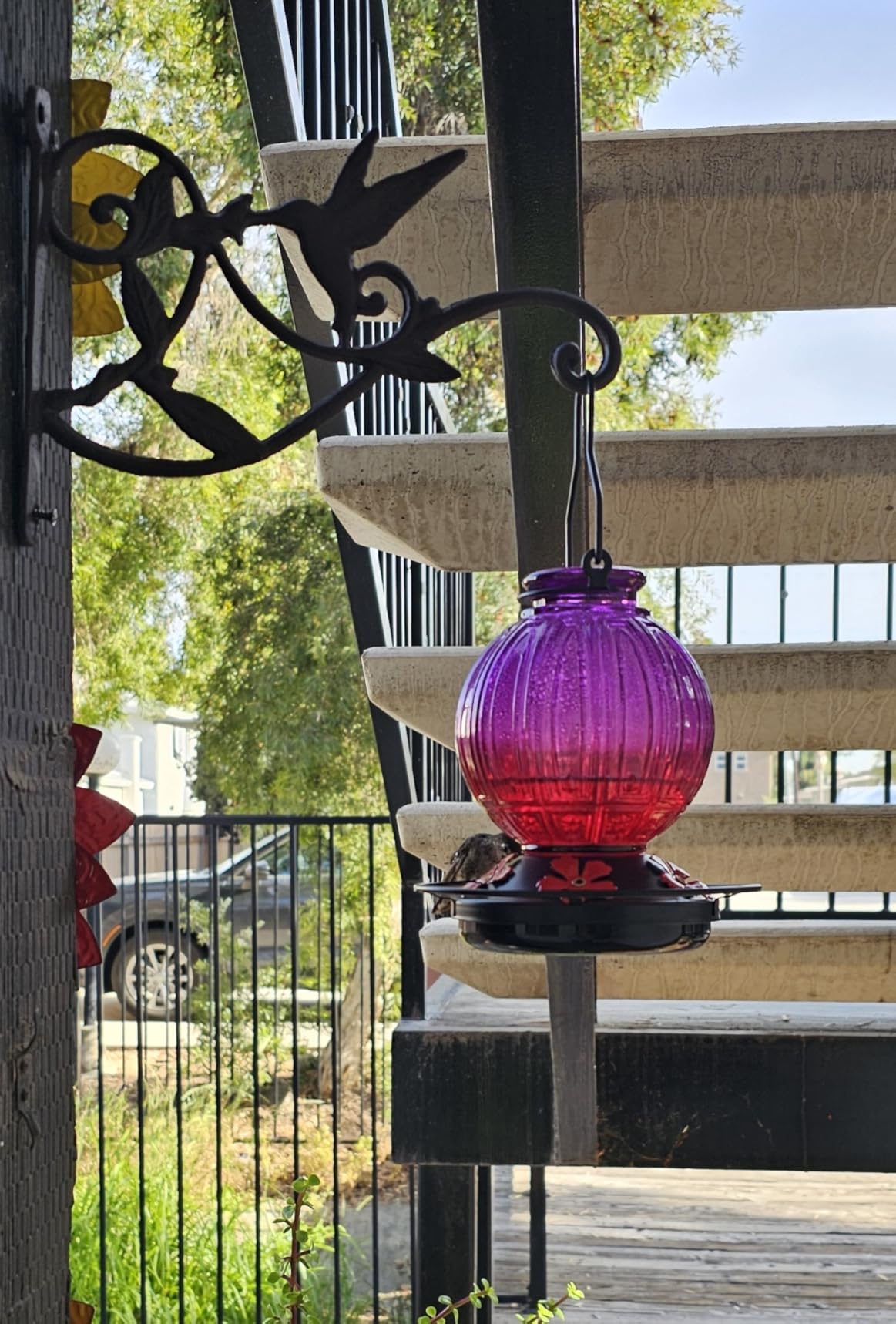 Glass Hummingbird Feeder for Outdoors Hanging, 26Oz Bird Nectar Feeder with Perch & 5 Flower Feeding Ports, Leak Proof for Outside Garden Decor Backyard, Gifts for Women Mom, Red customer photo 1