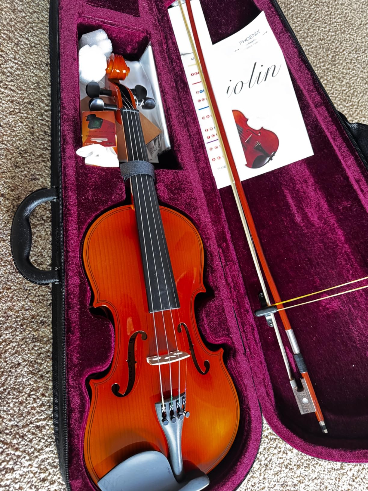 PHOENIX Violin 4/4 Full Size Kit, Violin Fiddle Set for Beginner Adults with Rosewood Bow Extra Strings & Bridge customer photo 1