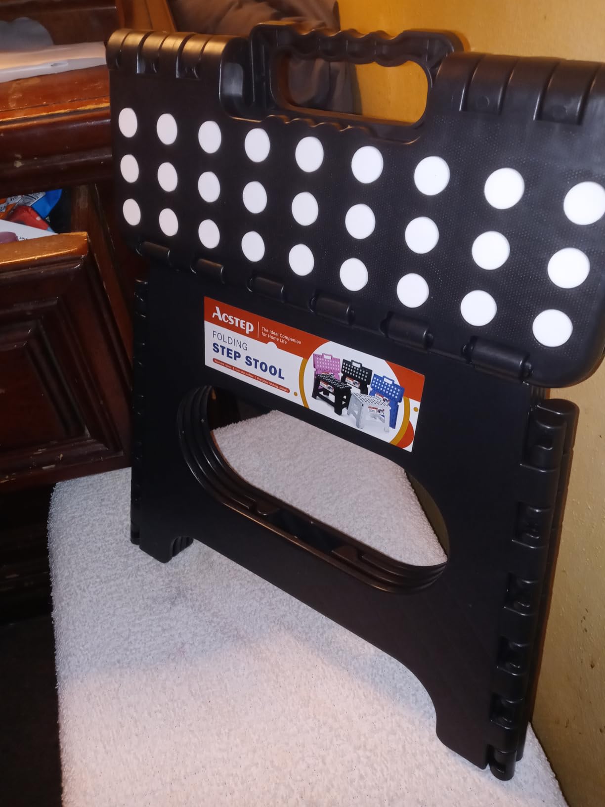 ACSTEP Folding Step Stool 16 Inch Heavy Duty Step Stool Foldable for Adults and Kids, Collapsible Stepping Stool with Handle, Non Slip Folding Stools for Kitchen Hold Up to 400lbs (Black 1PC) customer photo 2