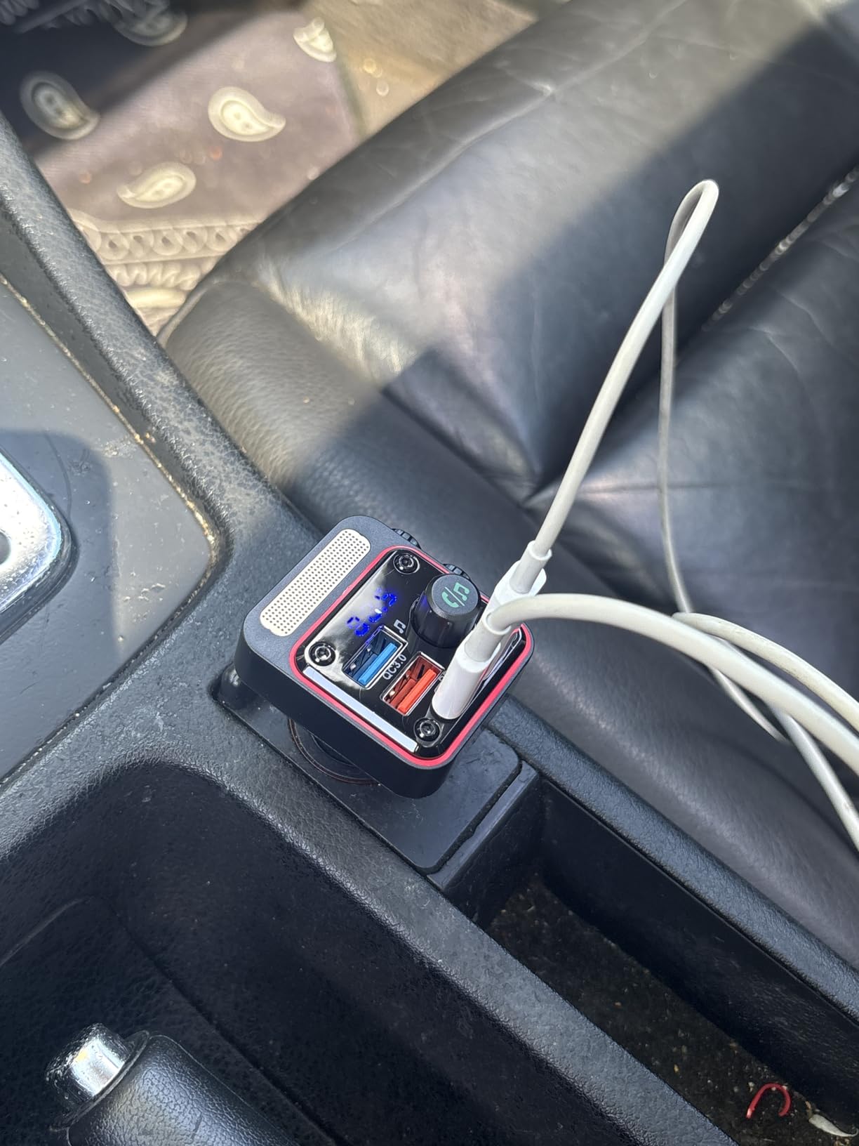 Nulaxy 54W Bluetooth 5.3 Car Adapter, FM Transmitter 4-Port Fast Charging | Wireless FM Radio Music Player with Deep Bass, 5 Colors LED Backlit, Hands-Free Calling, PD&QC Car Charger Support USB Drive customer photo 1