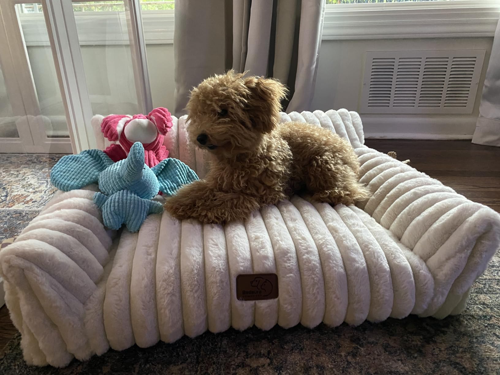 Bedsure ComfyFleece Cute Dog Couch for Medium Dogs - As Seen on TV on Good Day New York, Dog Couch Bed with Removable, Washable Cover, Supportive Pet Sofa, for Medium Large Dogs, 36inch, Cream customer photo 2