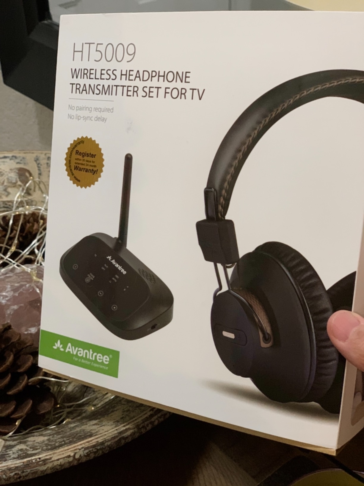 Avantree HT5009 Plus - Wireless TV Headphones for TVs with Optical (TOSLINK) or AUX Audio Output, Clear Voice and Volume Boost, Comfortable Over-Ear Fit, 60H Playtime, Charging Dock Included customer photo 2