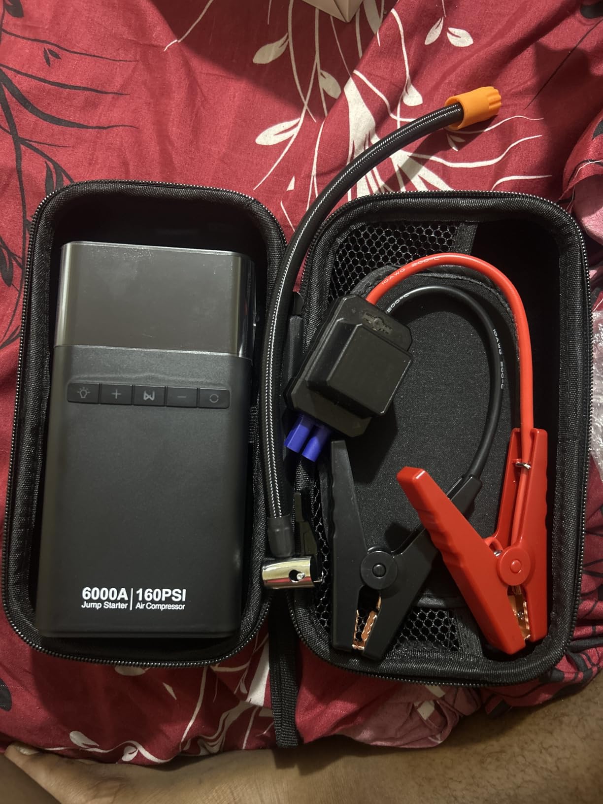 10-in-1 Portable Car Battery Jump Starter with Air Compressor, 6000A 160PSI Portable Car Jumper Starter (All Gas 12L Diesel), 12V Jump Box Car Battery Jump Starter with Jumper Cables, Lights customer photo 2