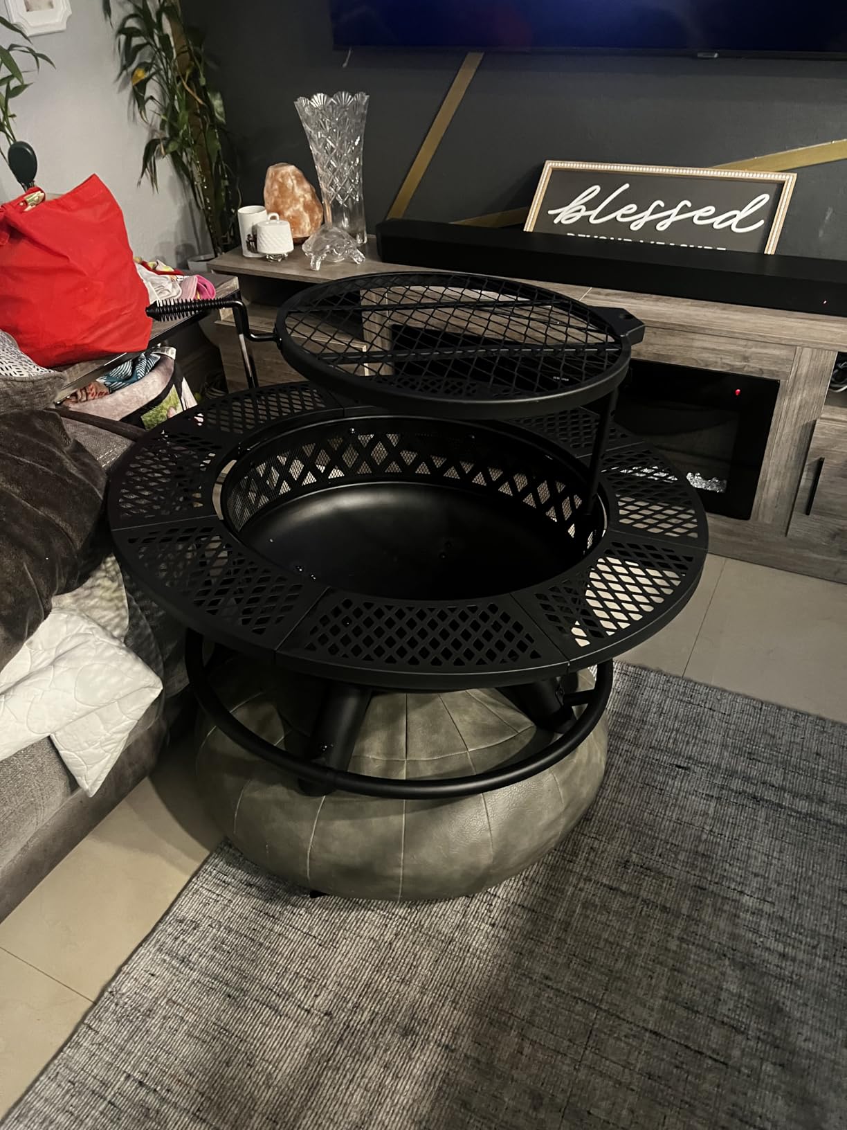 Panovue 36 Inch Fire Pit with Grill, Wood Burning Fire Pits for Outside with Lid & Fire Poker, Round Metal Firepit Table 3 in 1 customer photo 1