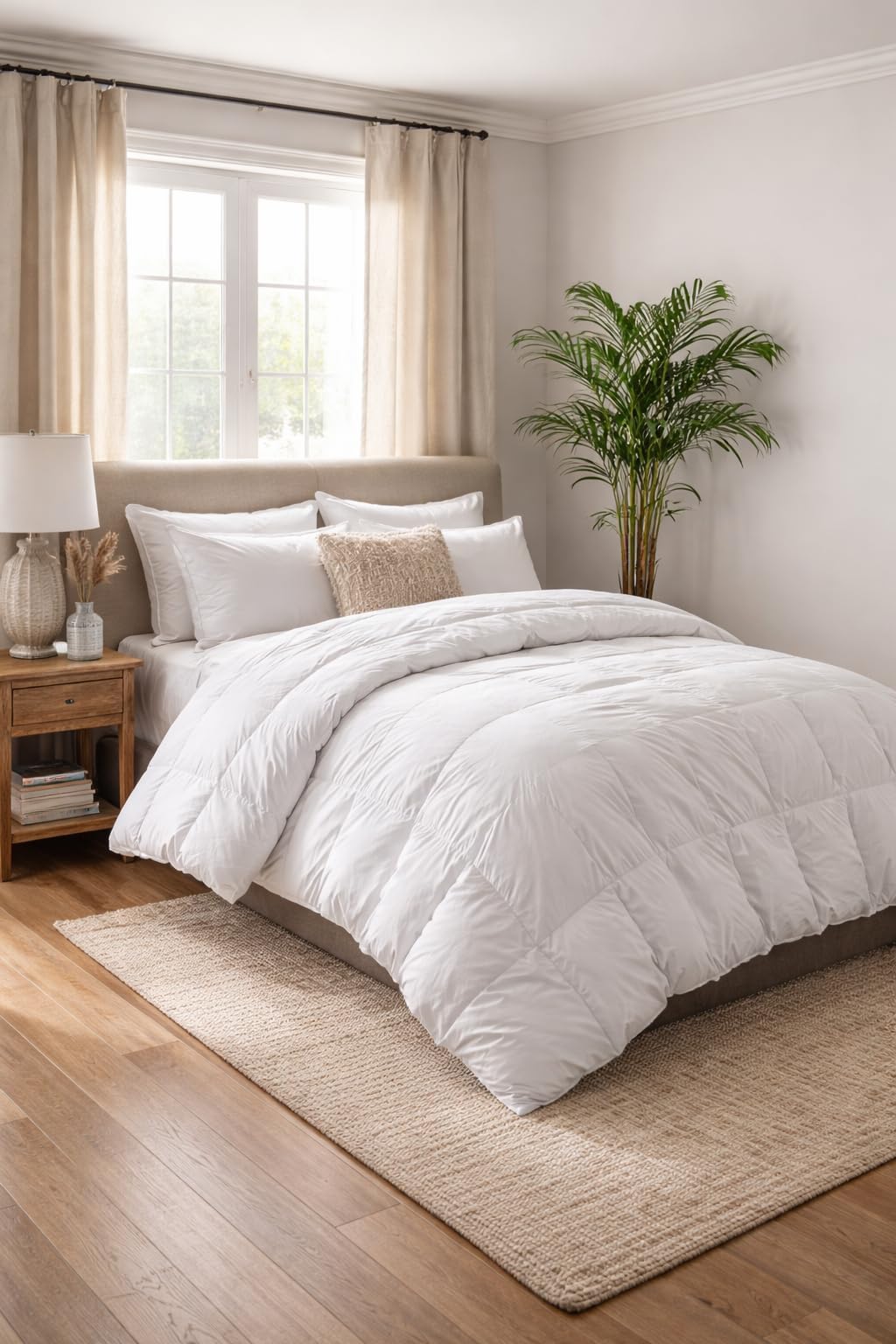 Martha Stewart Goose Feather Down Fiber Cotton Comforter Queen Size | Feather Duvet Insert Queen, Hotel Collection Hypoallergenic Comforter All Season Medium Warmth 90 x 90 Inch White customer photo 2