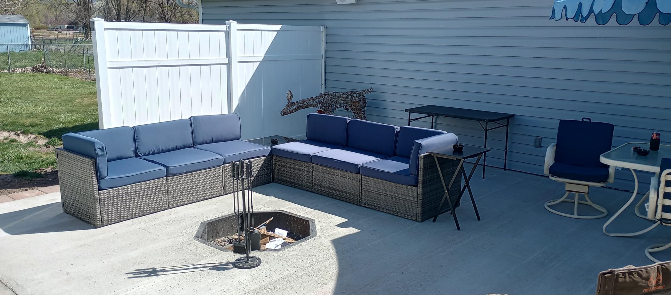 U-MAX 7 Piece Outdoor Patio Furniture Set, PE Rattan Wicker Sofa Set, Outdoor Sectional Furniture Chair Set with Navy Cushions and Tea Table, Black Rattan customer photo 1