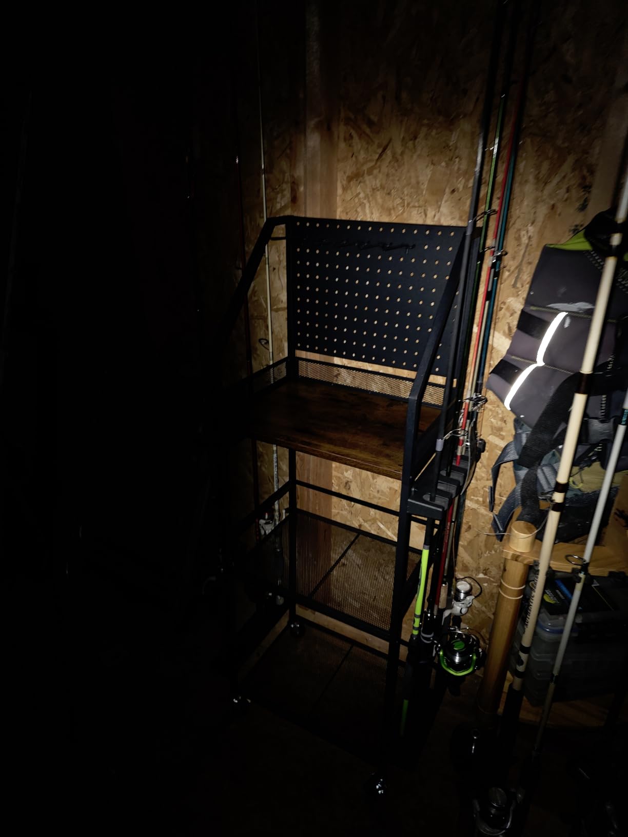 SOYEEZE Fishing Rod Holders for Garage, Fishing Pole Holders Up to 12 Rods with Pegboard and Hooks, Rolling Fishing Cart with Wheels, Fishing Gear Storage For Tackle Box & Reel Organization customer photo 2
