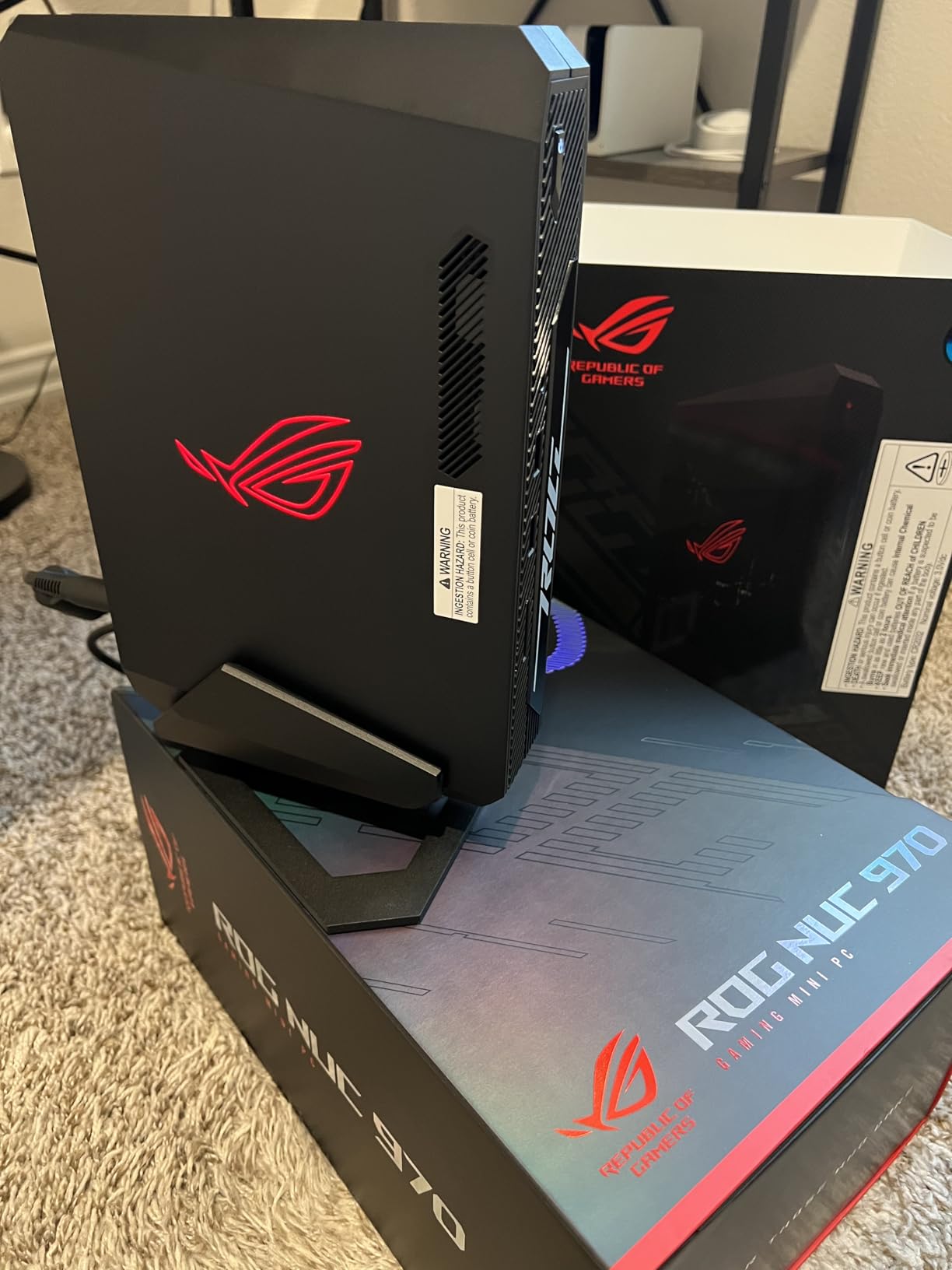 ROG NUC 970 Full System Mini PC with Intel 14th Gen Core Ultra 9 185H, NVIDIA GeForce RTX 4070 Discrete Graphics, 32GB DDR5 RAM, 1TB PCIe G4x4 NVMe SSD, Win 11, ARGB Lighting, Vertical Stand Included customer photo 1