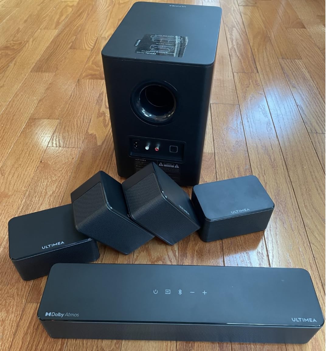 ULTIMEA 7.1Ch Soundbar with Dolby Atmos, APP Control, Surround Sound System for TV, 4 Wired Surround Speakers, Sound Bar for TV with 6.5