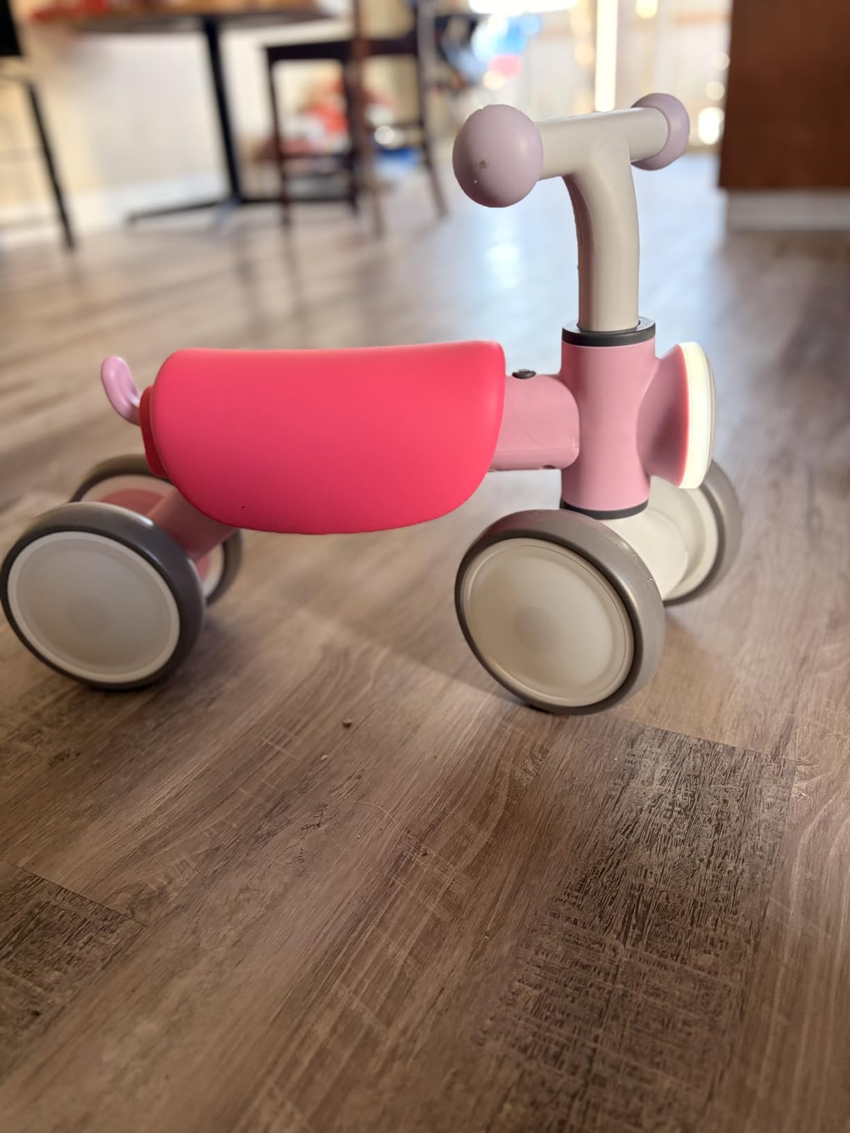 Doselie Toddler Outdoor Toys Balance Bike for 1 2 Year Old Girl Birthday Gifts,4 Wheels Colorful Lighting with Music Baby Balance Bike,Toddler Toys for 1st 2 Year Old customer photo 2