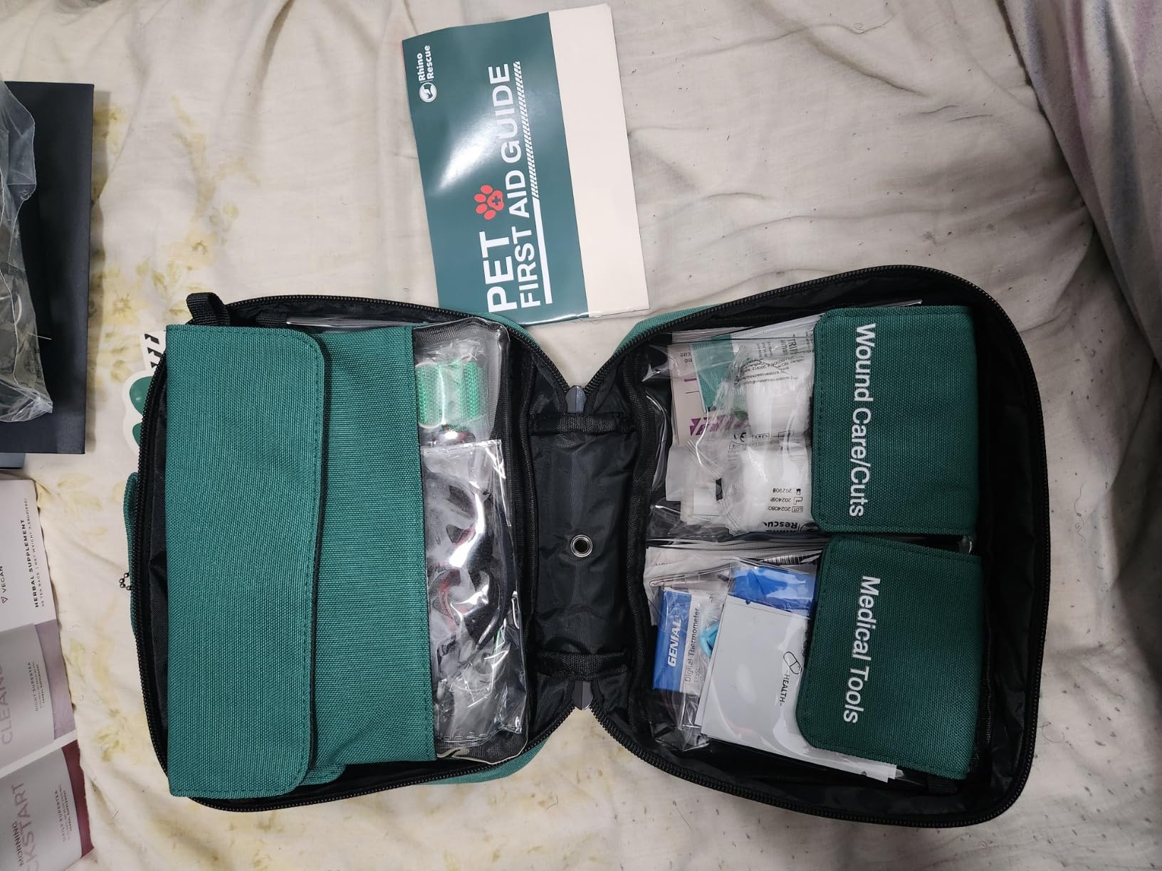 RHINO RESCUE Pet First Aid Kit, Emergency Medical Supplies for Dogs & Cats, Safety Essentials Pack with Thermometer, Disposable Booties for Home, Hiking, Traveling & Camping customer photo 2