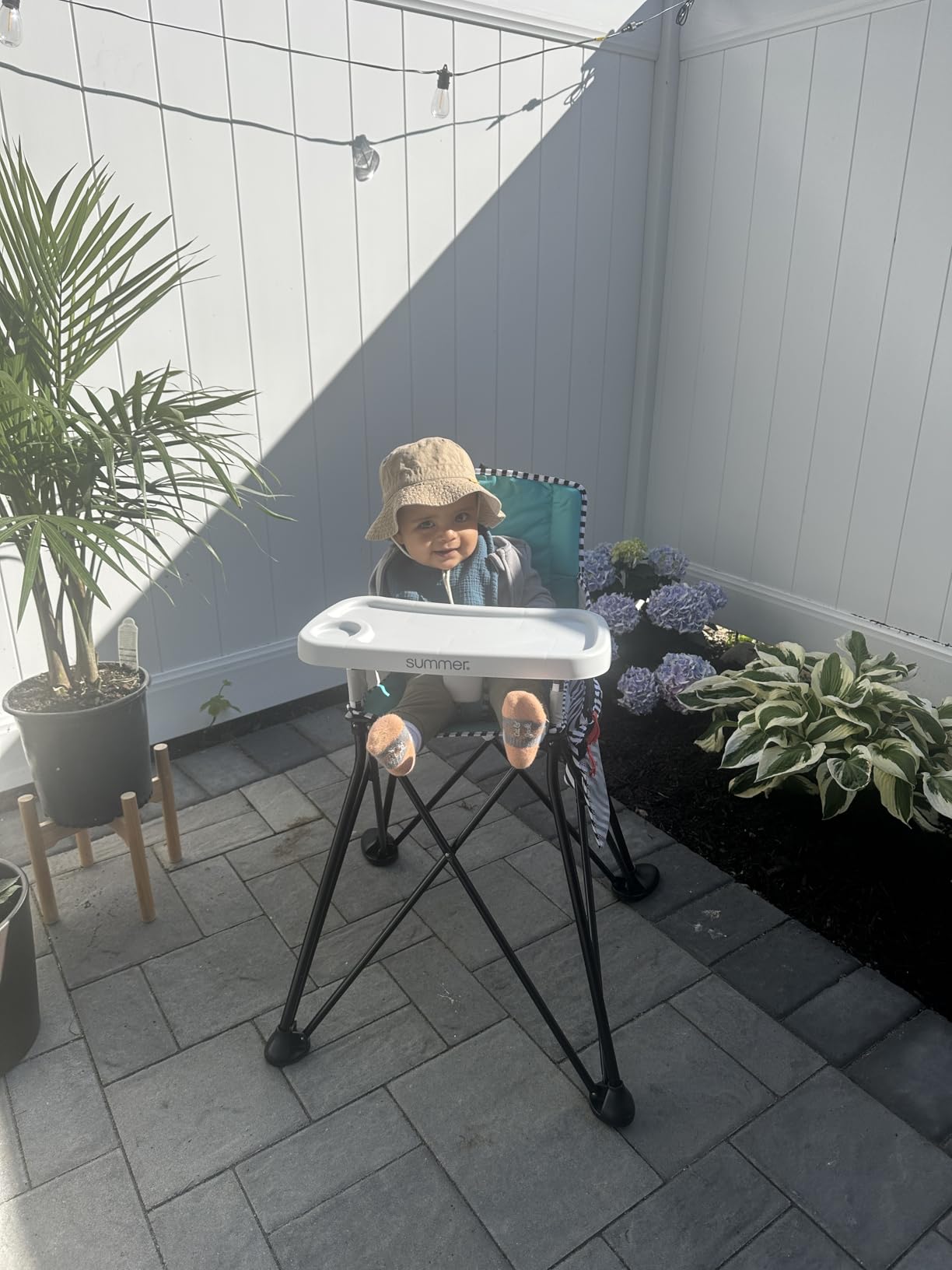 Bright Starts Pop 'N Dine Portable High Chair, Indoor/Outdoor, BPA Free Tray, Easy to Fold, Unisex, Grey, 6 Months + customer photo 2