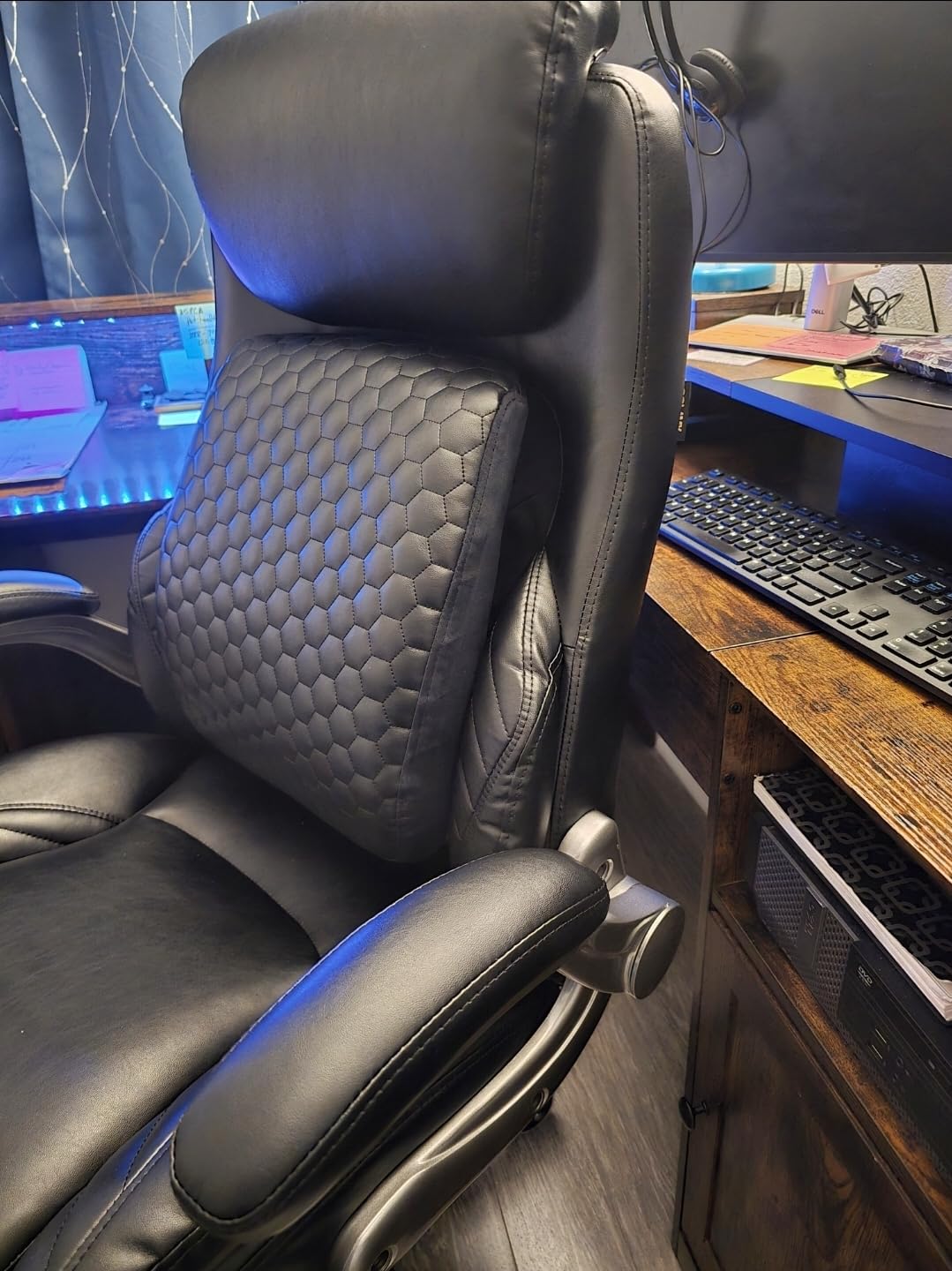 COLAMY Office Ergonomic Desk High Back Executive Chair with Pop-Out Lumbar Support, Upgraded Casters, Adjustable Headrest, Flip-Up Arms, Leather Home with Thick Cushion for Comfort - Black customer photo 1