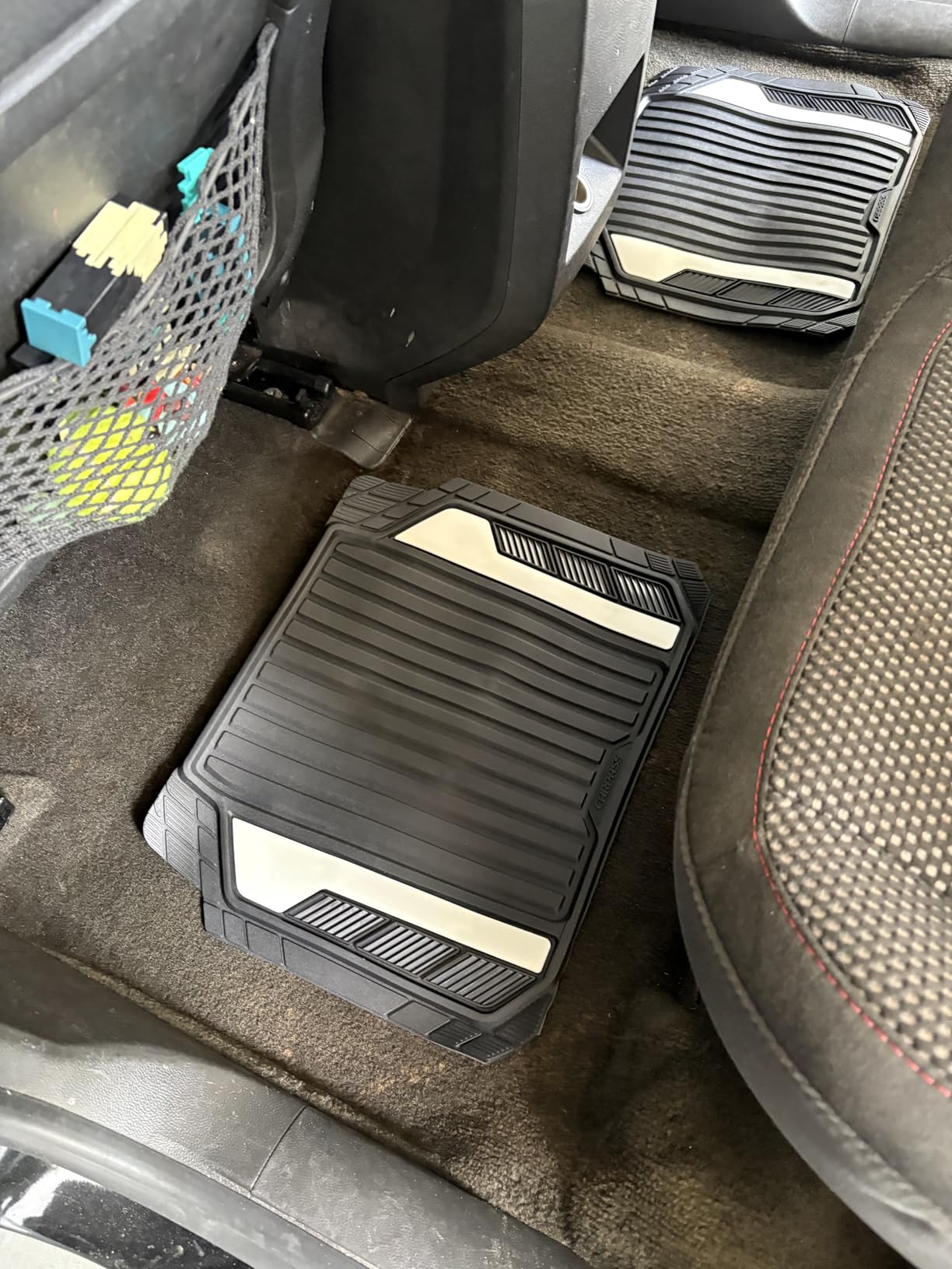 CAR PASS Heavy Duty Rubber Car Mats Metallic, Aluminum Film All Weather Floor Mats Waterproof Universal Trim to Fit Automotive SUV Sedan Van 4 Piece Anodized Deep Dish Two-Tone Sporty Black Red Chrome customer photo 2