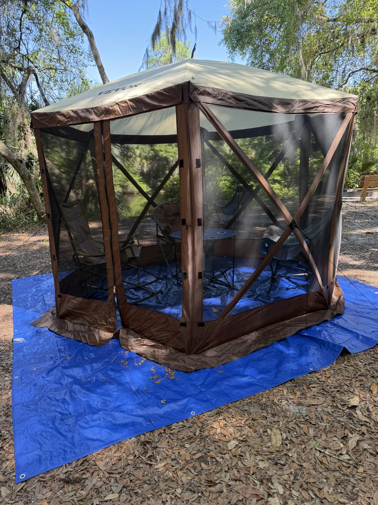 VEVOR Pop Up Gazebo Screen Tent 6 Sided Canopy Sun Shelter with 6 Removable Privacy Wind Cloths & Mesh Windows, 11.5x11.5FT Quick Set Screen Tent customer photo 1