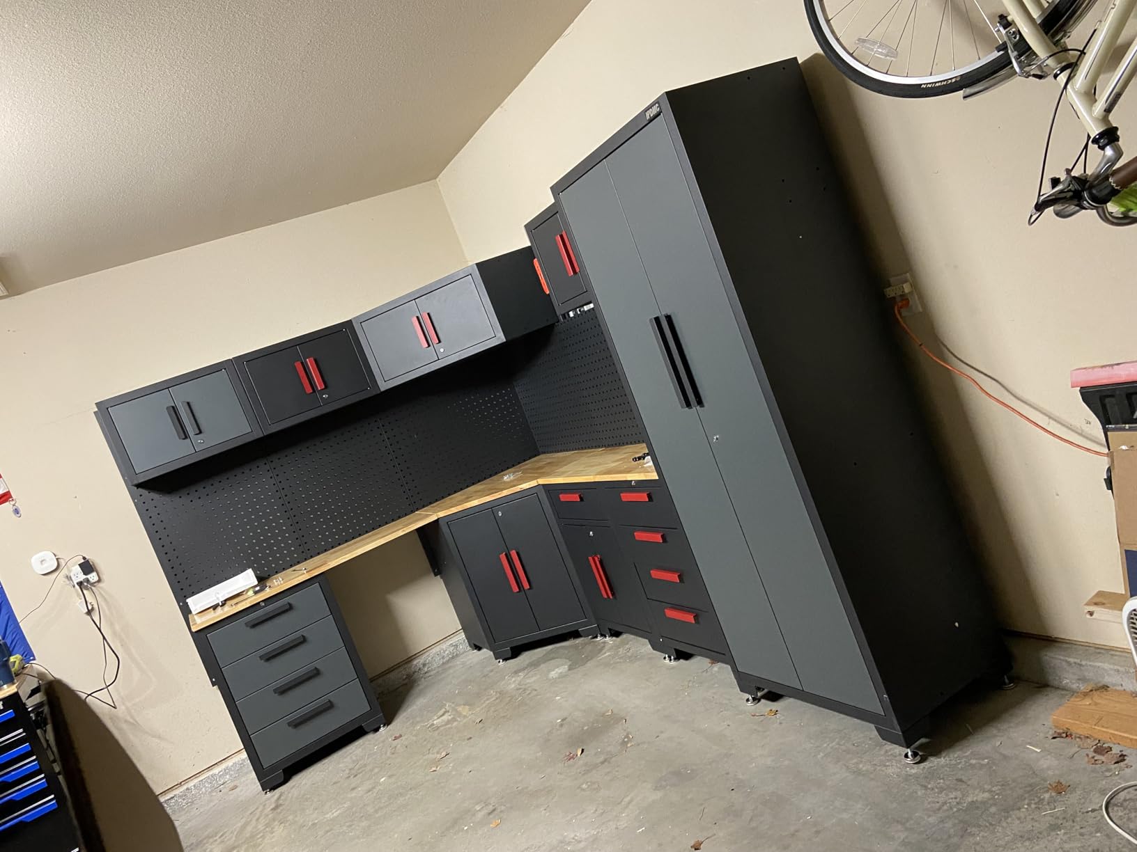 15-Piece Corner Garage Storage Cabinet System - Heavy Duty Workshop Set w/Corner Cabinet Includes Workbench, Pegboard & Lockable Drawers | Metal Tool Organization System for Garage/Workshop customer photo 1
