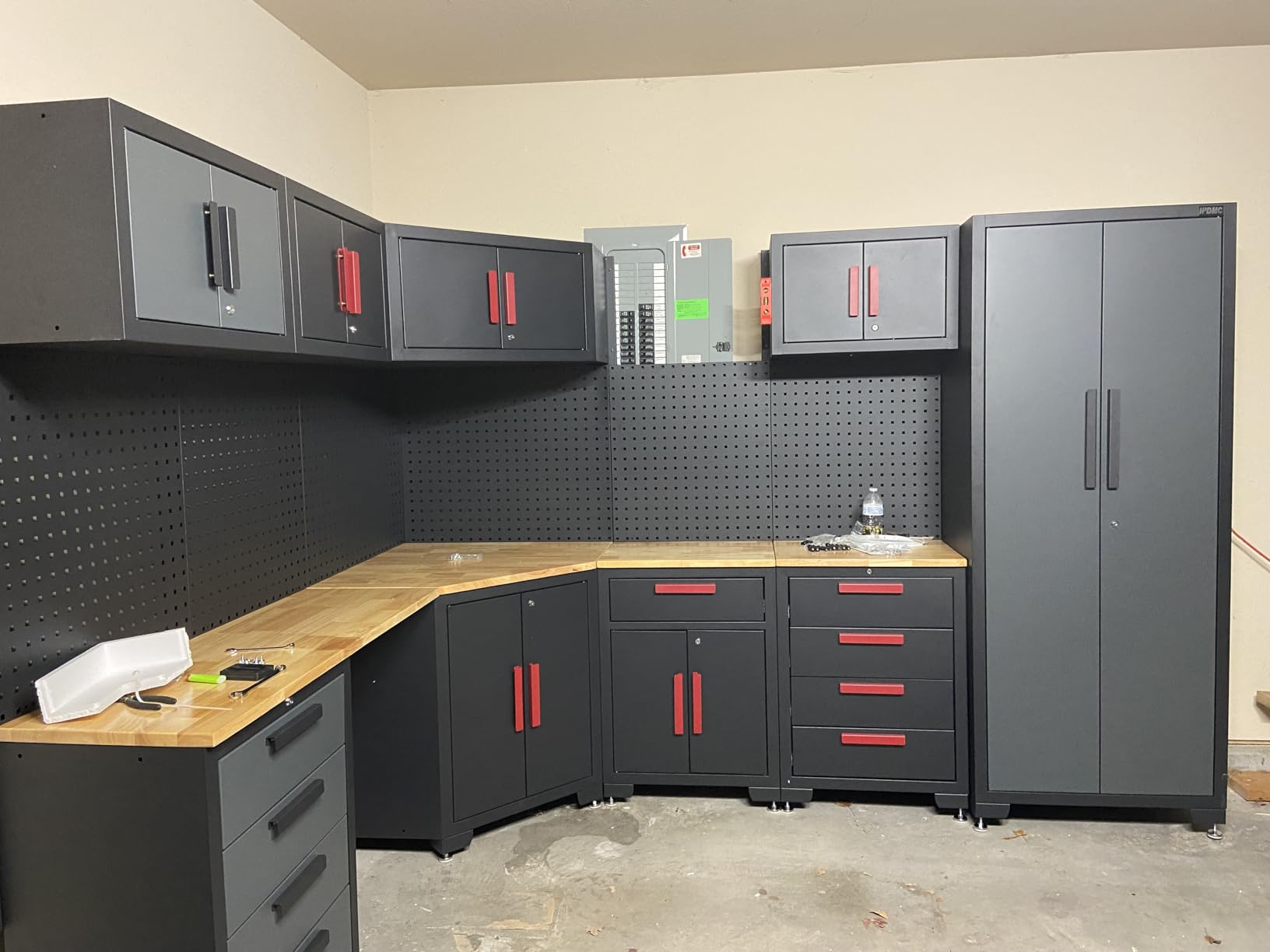 15-Piece Corner Garage Storage Cabinet System - Heavy Duty Workshop Set w/Corner Cabinet Includes Workbench, Pegboard & Lockable Drawers | Metal Tool Organization System for Garage/Workshop customer photo 2