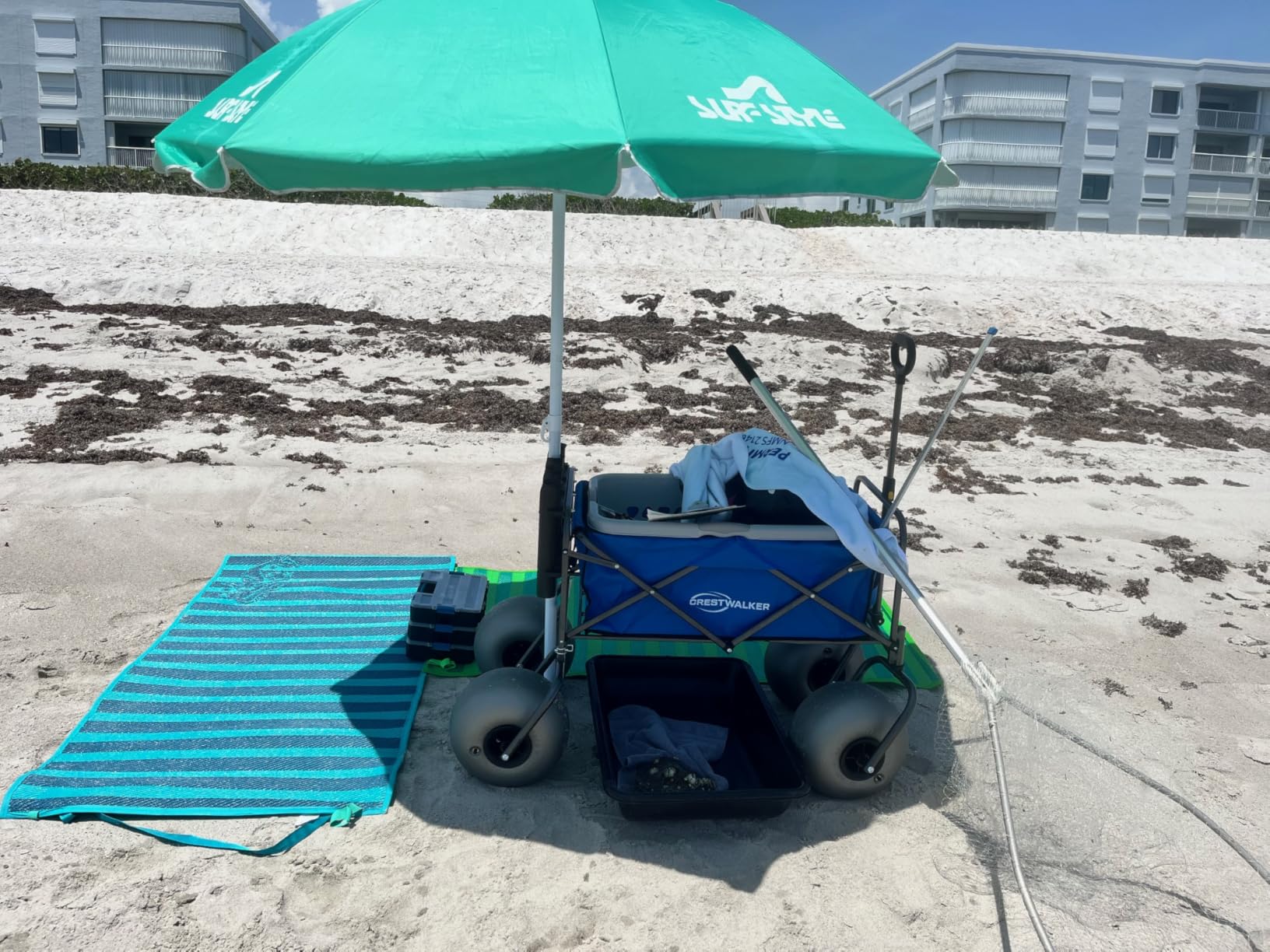 Foldable Fishing Cart with Balloon Wheels (13'' x 7''), Collapsible Beach Wagon with Big Wheels for Sand, Built-in Rod Holders, 330 lbs Capacity, Pump Included customer photo 1