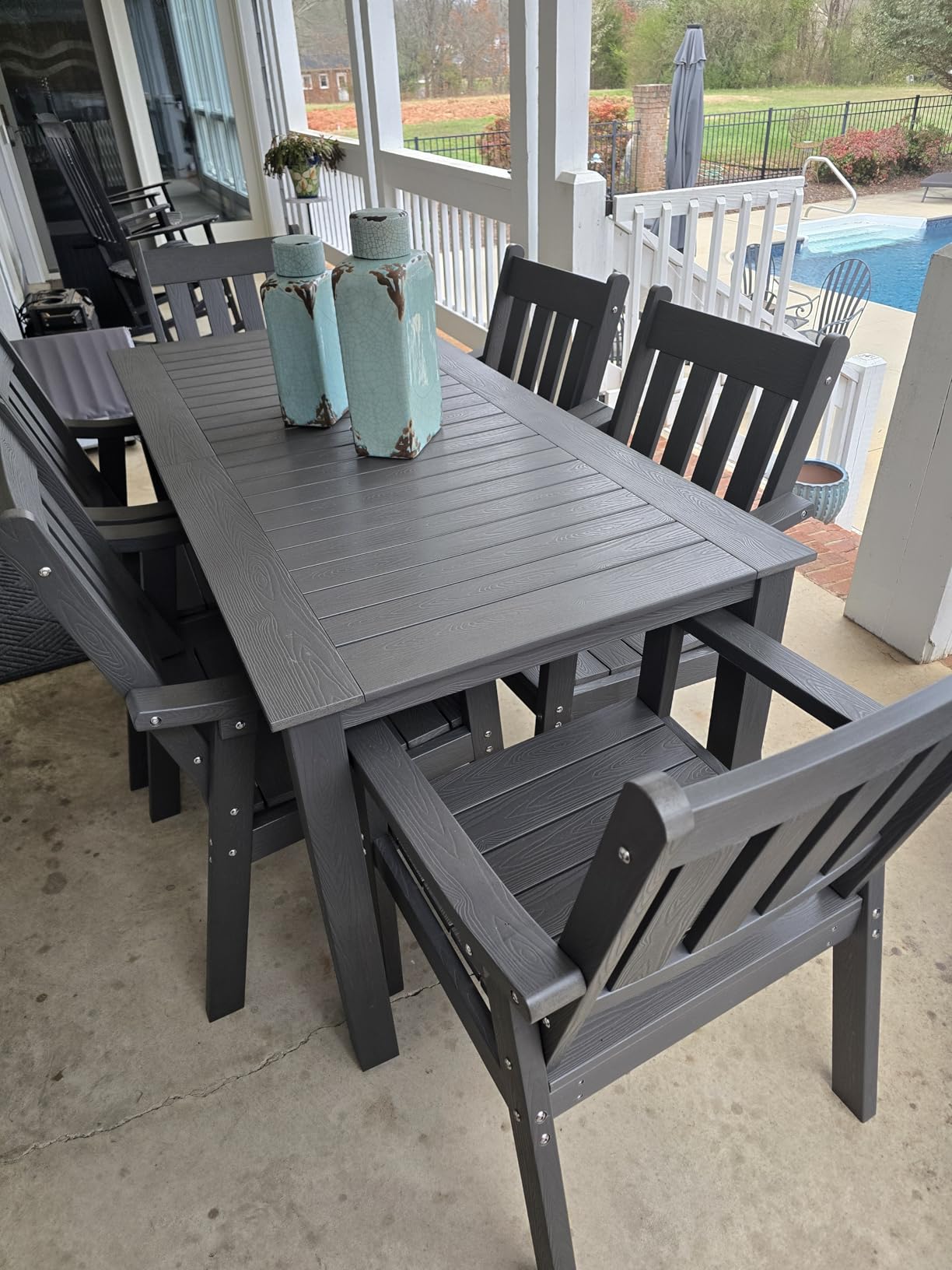 YEFU HIPS Patio Table Set: 7 Piece Outdoor Table and Chairs Dining Furniture Set with Umbrella Hole - Teak Modern Plastic Dining Sets 6 Person for Outside Deck with Metal Aluminum Frame customer photo 1