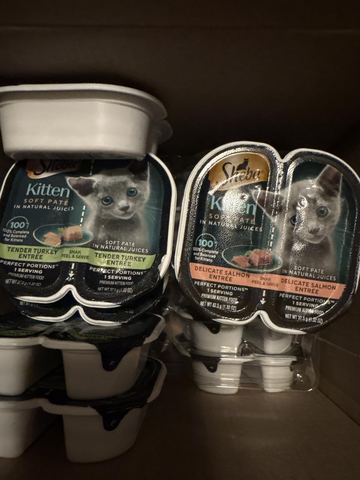 Sheba Perfect Portions Kitten Wet Cat Food Pate Chicken Entree, Salmon Entree, and Turkey Entree, 2.6 oz. Twin-Pack Trays (24 Count, 48 Servings) customer photo 1