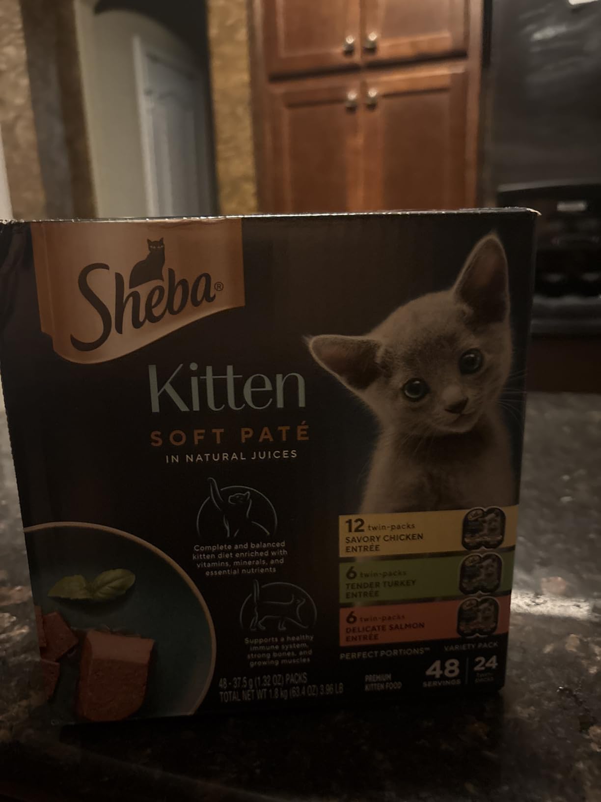 Sheba Perfect Portions Kitten Wet Cat Food Pate Chicken Entree, Salmon Entree, and Turkey Entree, 2.6 oz. Twin-Pack Trays (24 Count, 48 Servings) customer photo 2