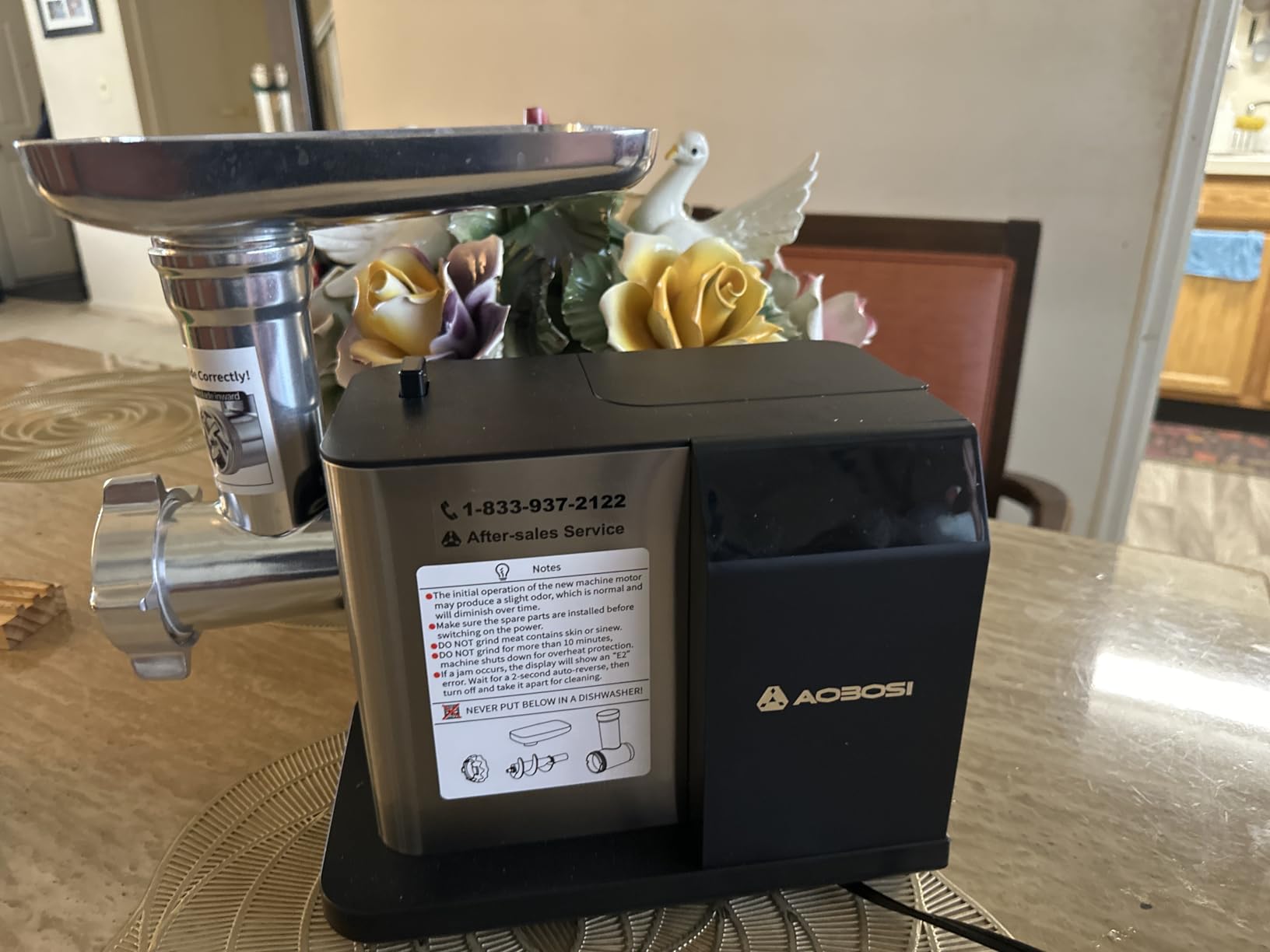 AAOBOSI Meat Grinder Electric 3000W Max with Touch Color Screen, Auto-Reverse & Built-in Storage - 3 Speed Settings,Grinding, Sausage & Kibbe Making for Home Use, Stainless Steel customer photo 1