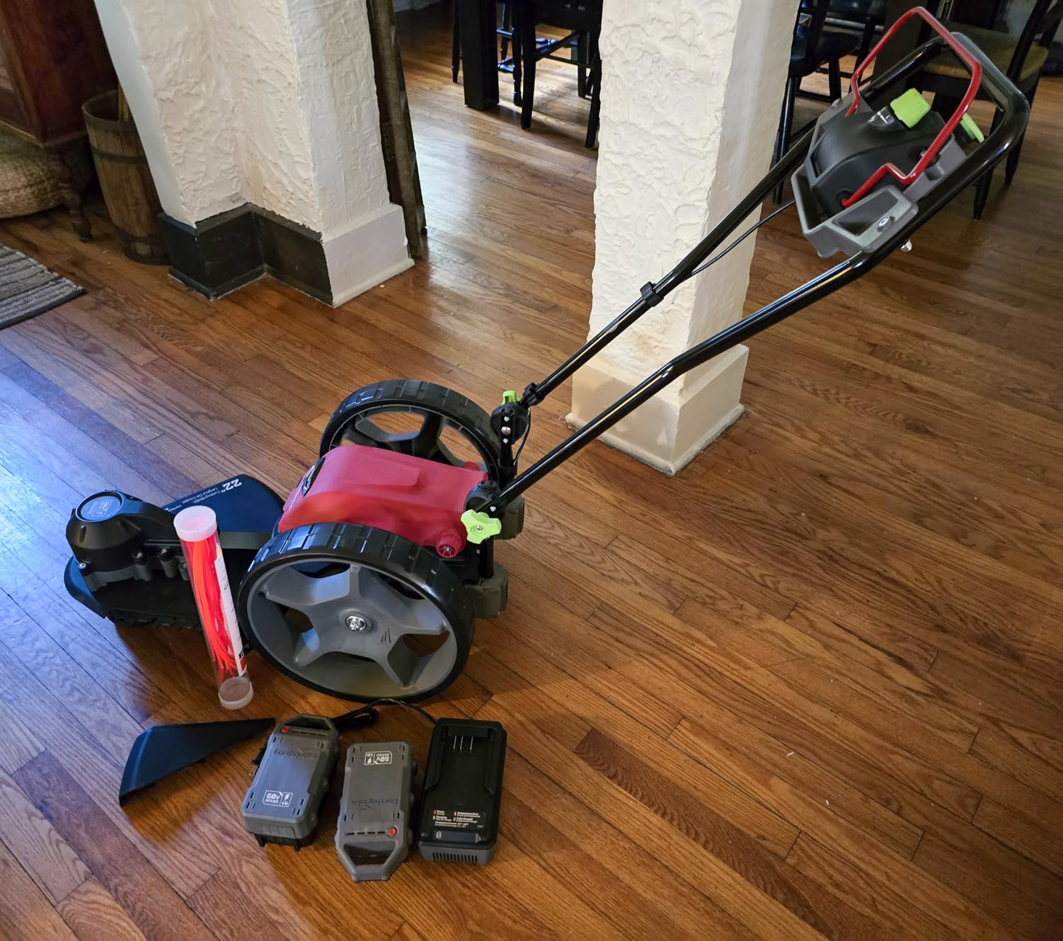 60V Walk Behind String Mower, Includes Two 4Ah Batteries, 22