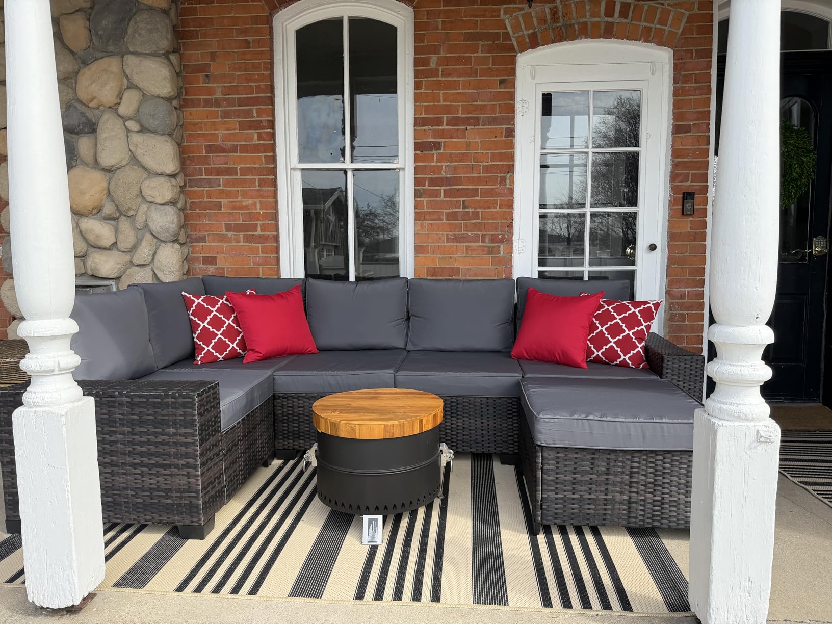 Patio Furniture Set, 6 Pieces Outdoor Couch Sofa with Wider Armrests & Glass Coffee Table, Outdoor Sectional Furniture with Thick Cushions for Party, Poolside, Garden-Beige customer photo 1
