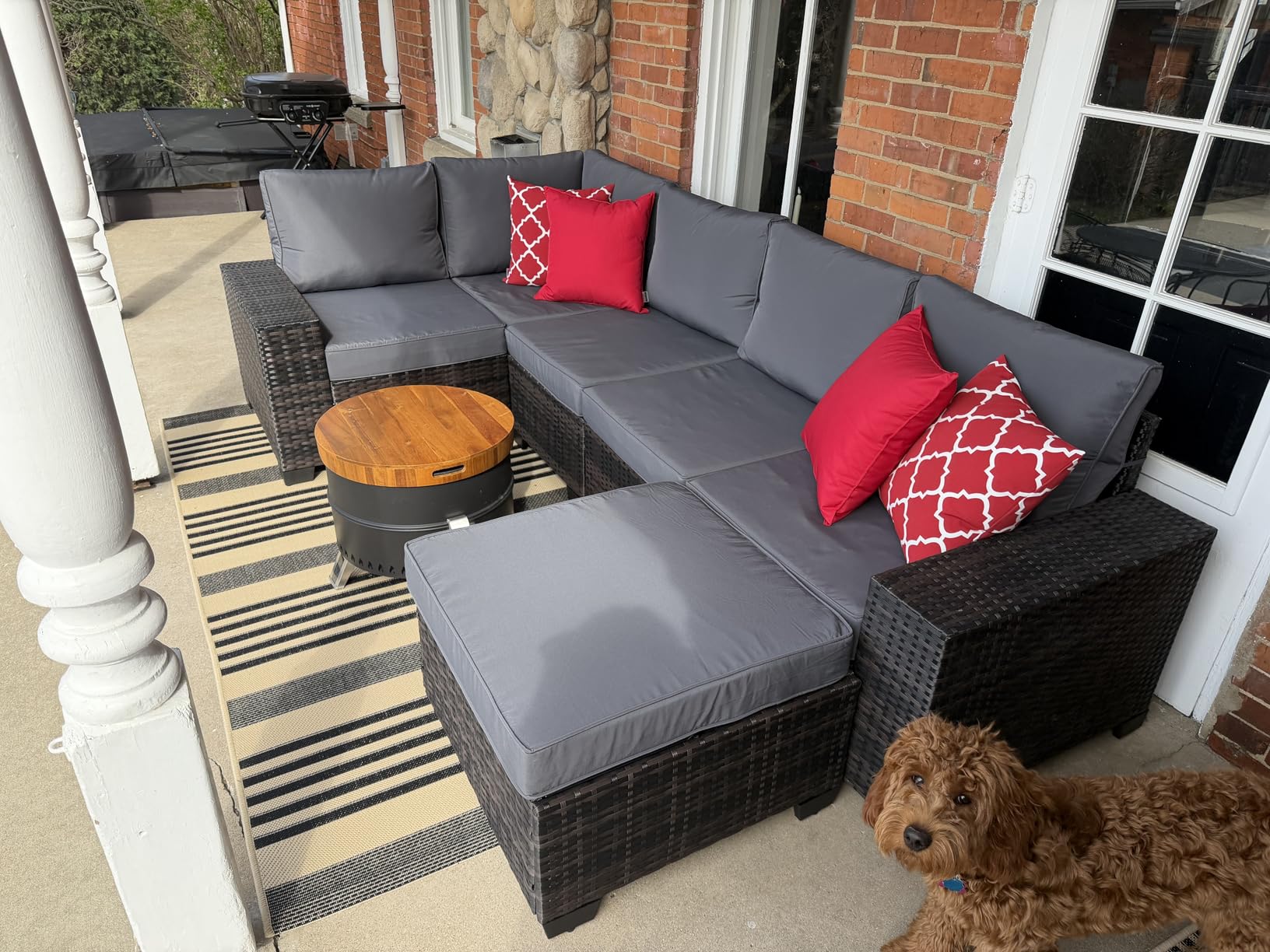 Patio Furniture Set, 6 Pieces Outdoor Couch Sofa with Wider Armrests & Glass Coffee Table, Outdoor Sectional Furniture with Thick Cushions for Party, Poolside, Garden-Beige customer photo 2