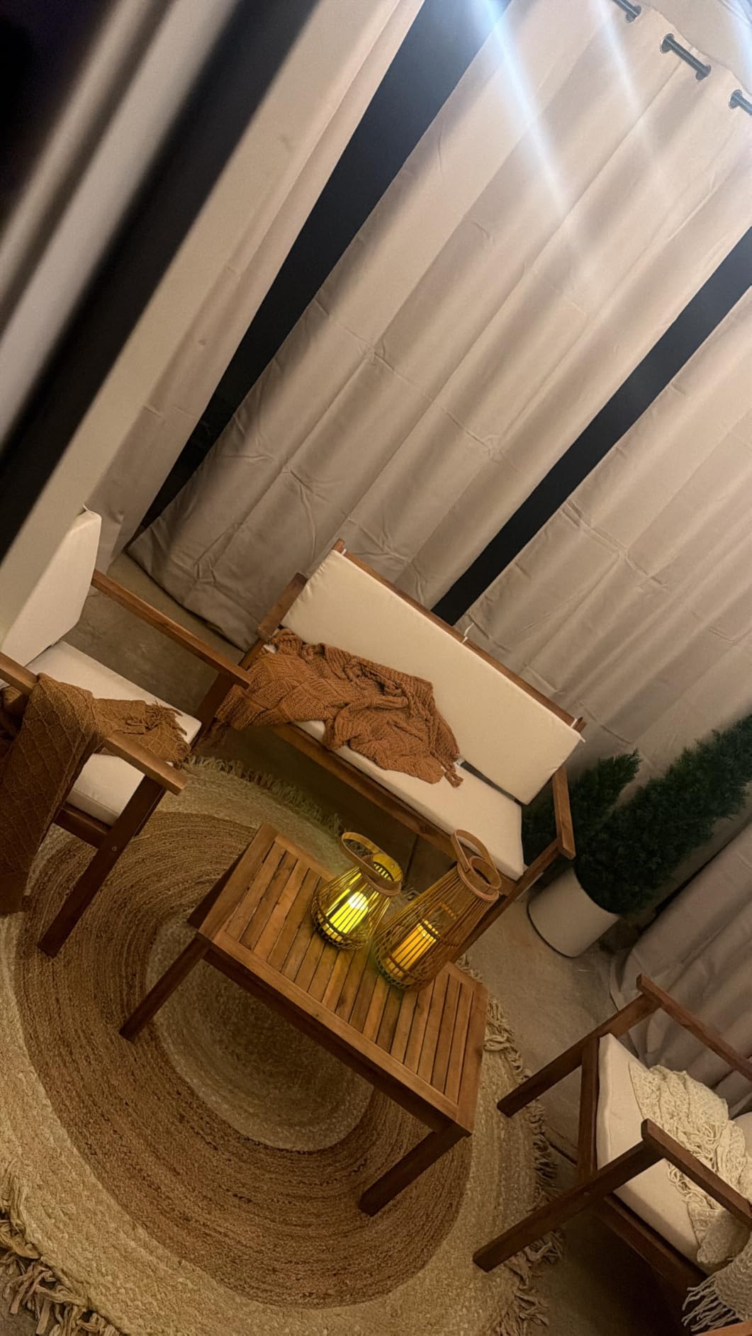 Devoko Patio Furniture 4 Piece Acacia Wood Outdoor Conversation Sofa Set with Table & Cushions Porch Chairs for Garden, Deck, Backyard, Natural customer photo 2