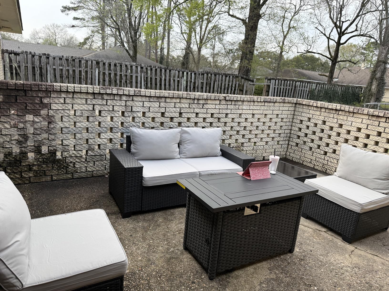 Aoxun Outdoor Patio Furniture Set with 44'' Fire Pit Table, 7 Pcs Outdoor Sectional with 4in Thicken Cushion customer photo 2