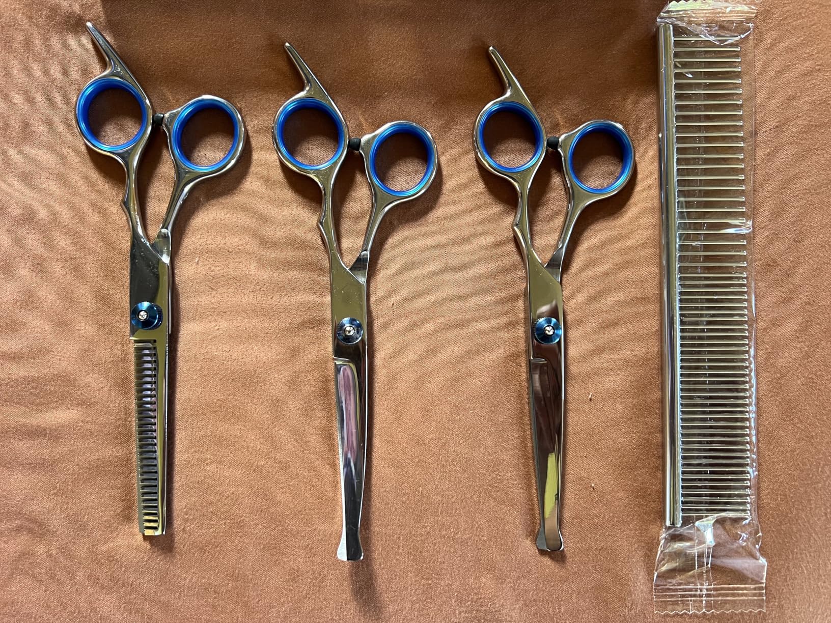 Professional 4 in 1 Dog & Cat Grooming Scissors Kit with Safety Round Tips, Sharp & Durable, Dog Shears for Grooming - Includes Straight, Curved, Thinning Scissors and Comb - Premium Pet Supplies customer photo 2