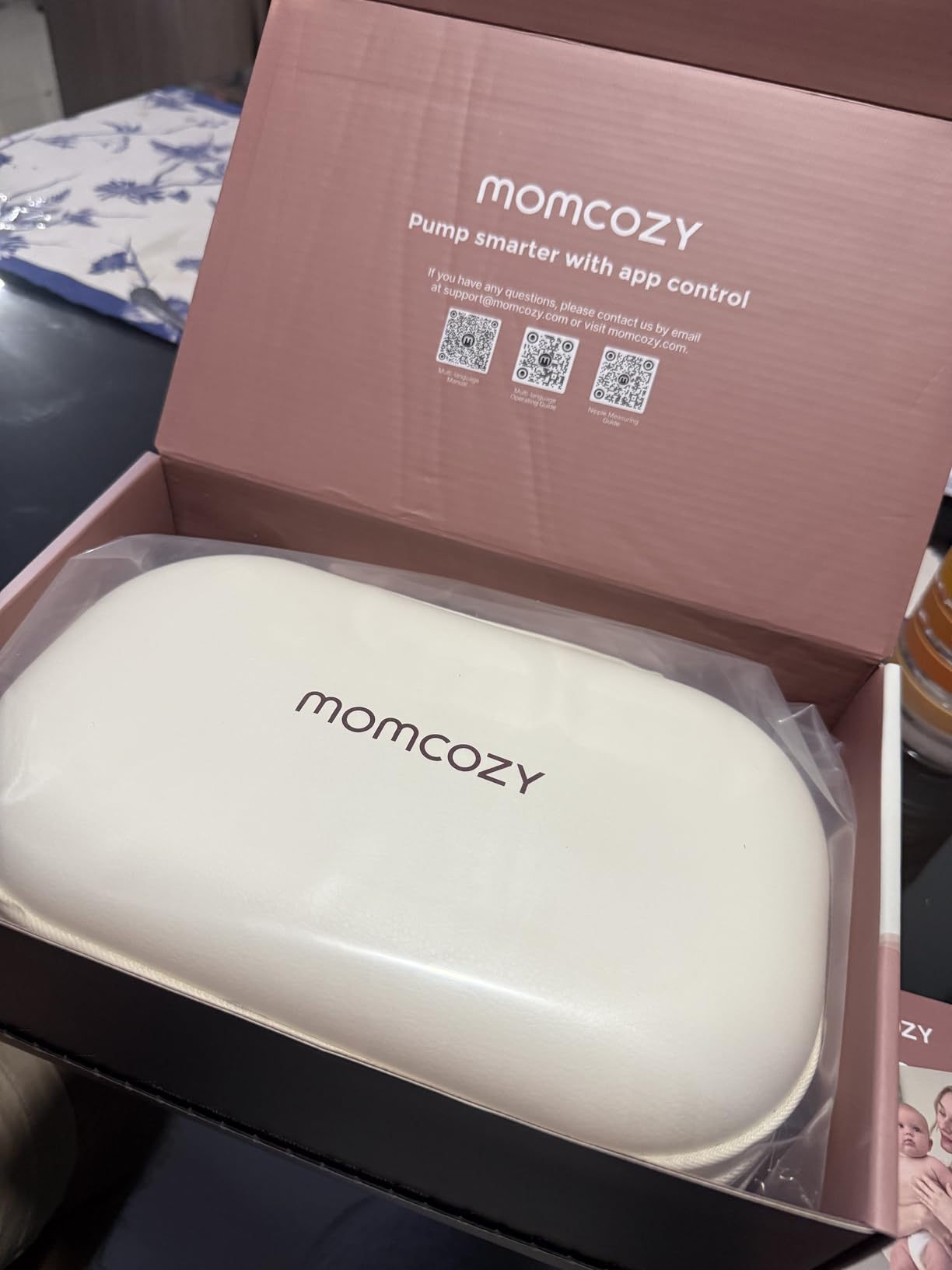 Momcozy M5 Smart APP Controlled Wearable Breast Pump, Hands-Free Wireless Electric Pump, 3 Modes 9 Suction Levels, BPA-Free, Portable Lightweight, 24mm Flange, 2-Pack Cozy Red customer photo 1