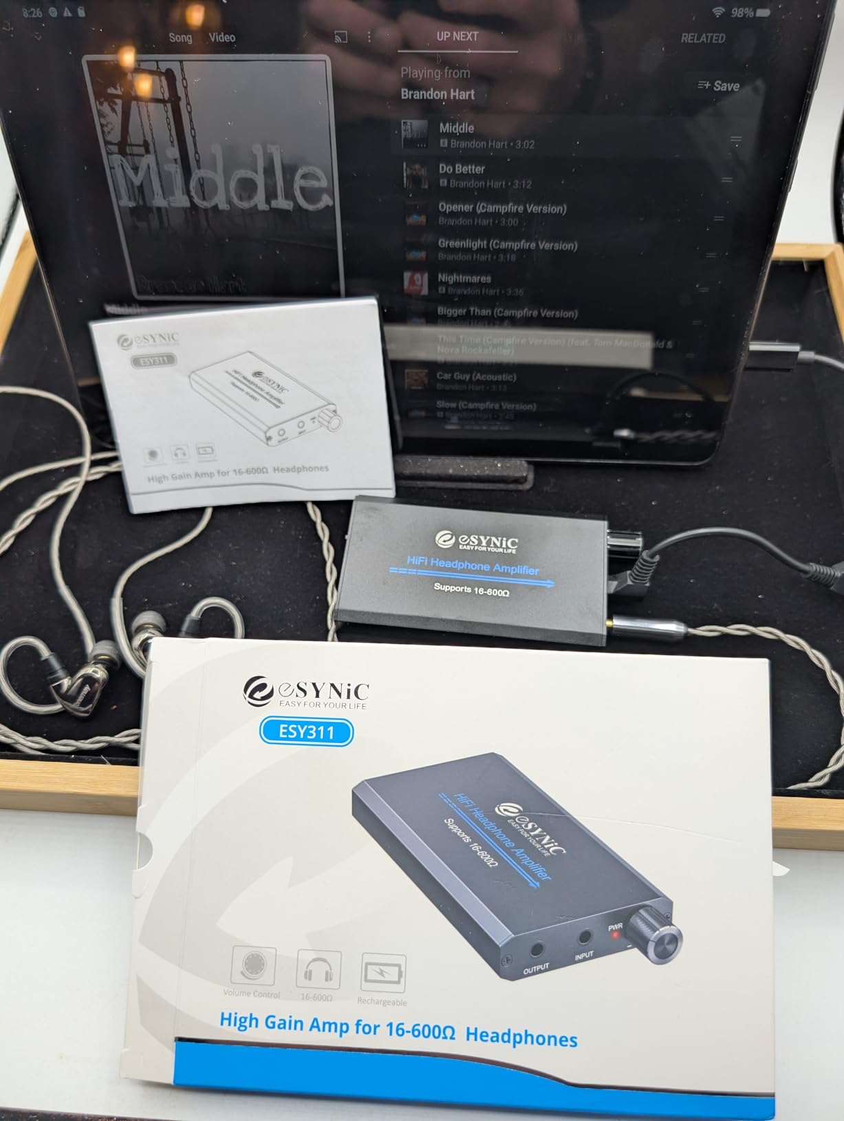 eSynic 16-600 Ohm Headphone Amplifier Portable - HiFi 3.5MM Audio Headphone Amp Rechargeable with 2-Stage Gain Switch - Aluminum Alloy Case and 12H Playtime for MP3/Phone/PC/Laptop/Car (3.5mm AUX) customer photo 1