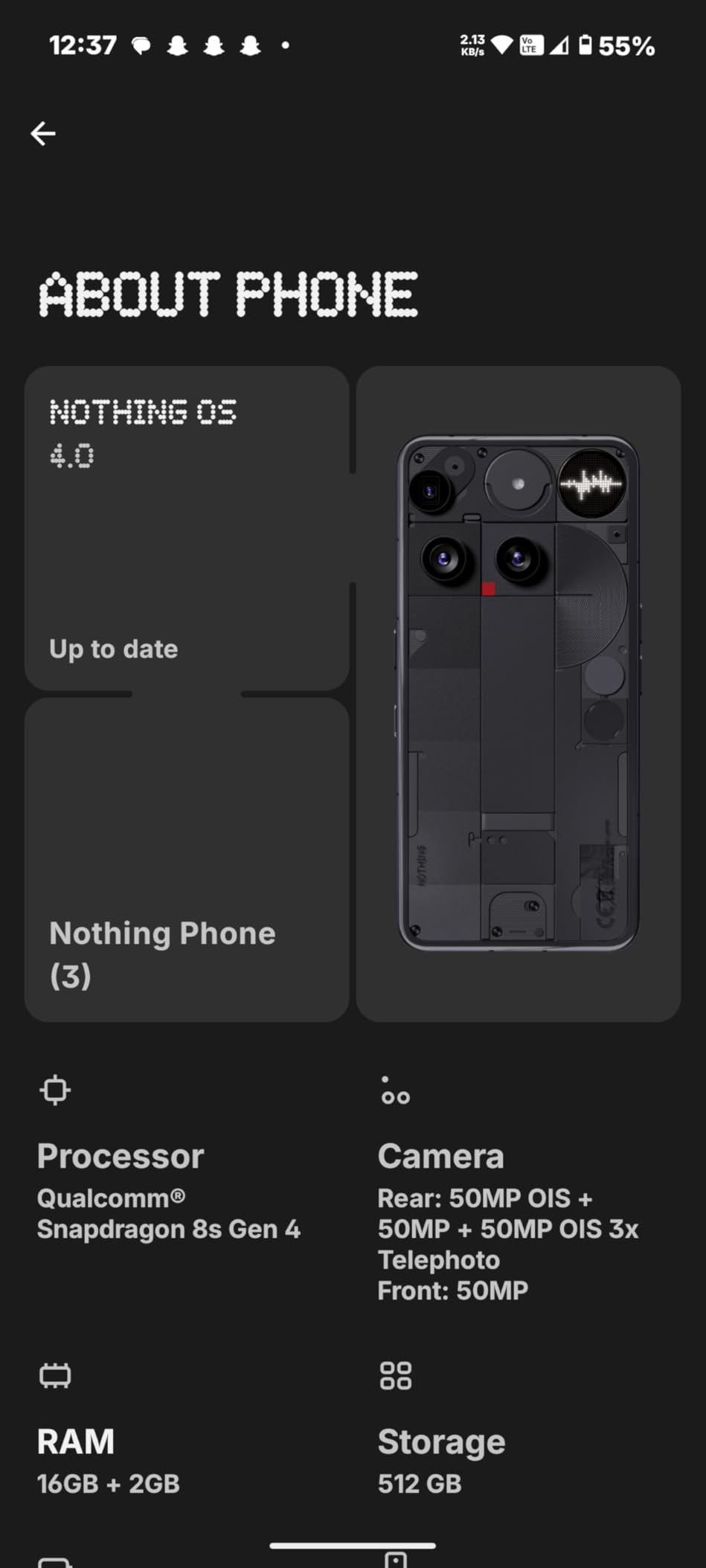 Nothing Phone (3) Cell Phone, 5G Unlocked Phones 256GB, Android 15, Snapdragon 8s Gen4, AI Mobile Phones with Four 50MP Cameras & AMOLED Display, 5150mAh, Glyph Interface, Smartphone Black customer photo 1
