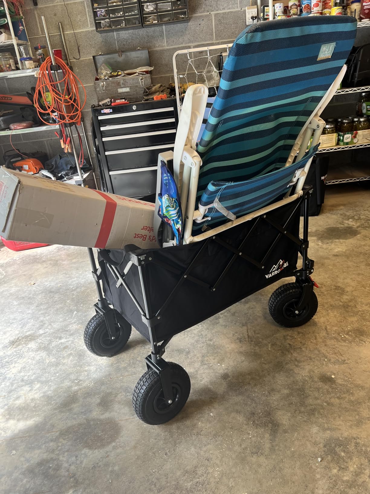Big Rubber Wheels Beach Wagon Cart Foldable, 9x3 All-Terrain Wheels, Heavy Duty Collapsible Utility Wagon with 330lbs Capacity, 180L Storage, Compact, Easy Transport for Sand Camping Sports, Black customer photo 1