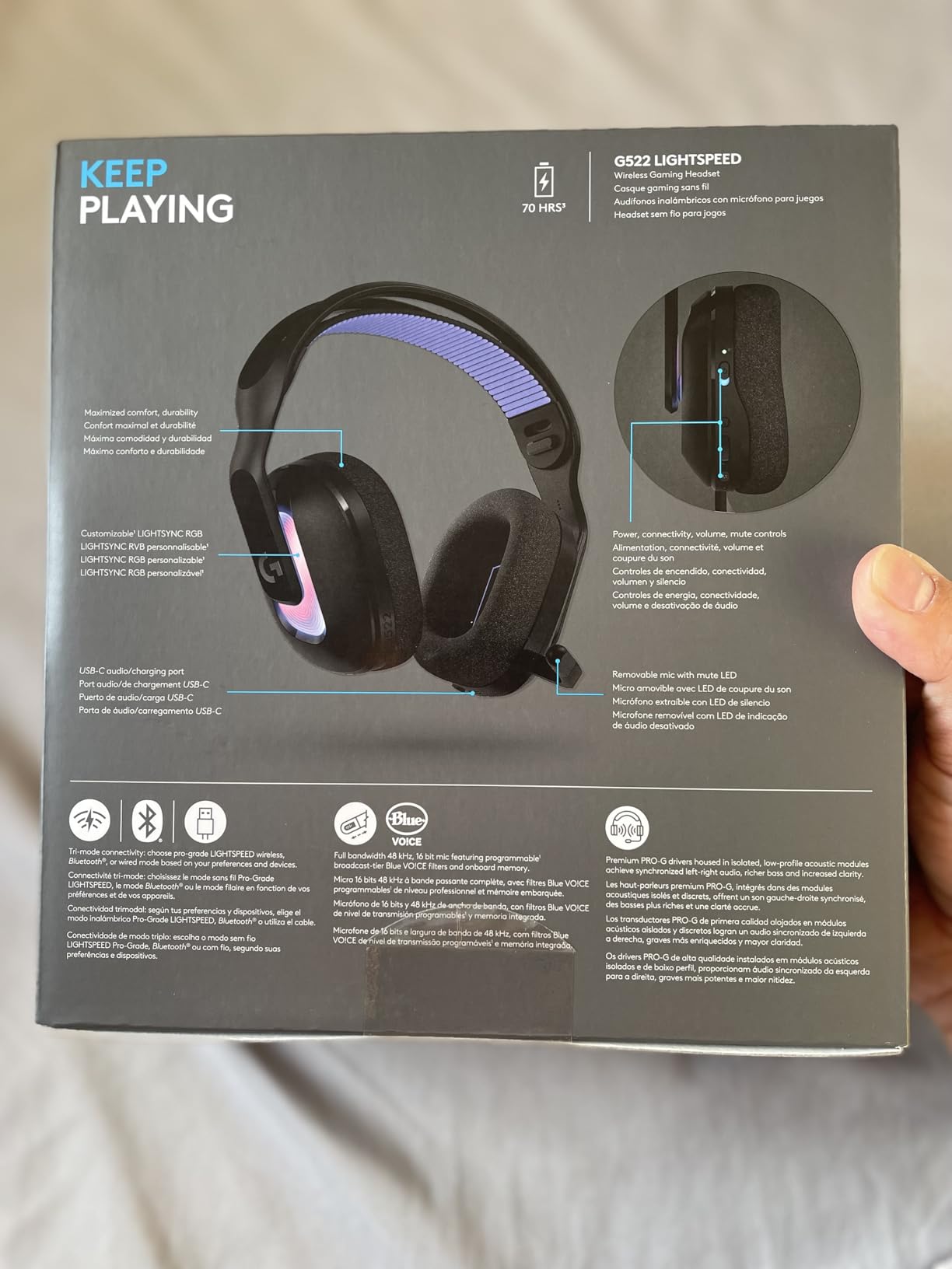 Logitech G522 Lightspeed Wireless Gaming Headset, Full-Band Mic, Advanced Audio, Tri-Connect (Lightspeed, Bluetooth, USB A to C), LIGHTSYNC RGB, for PC & Nintendo Switch/Switch 2 customer photo 1