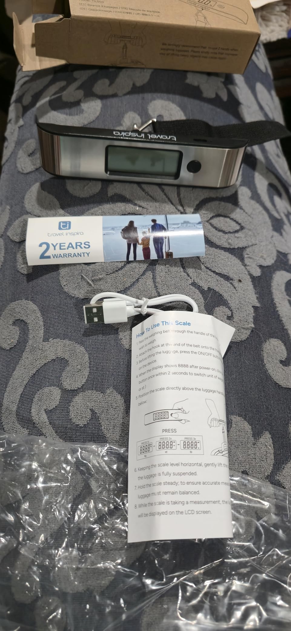 travel inspira Rechargeable Luggage Scale 110lb/50kg - Large Backlit Display - Stainless Steel - Portable Digital Hanging Scale for Suitcases, Bags, Packages (USB-C Charging Included) customer photo 2
