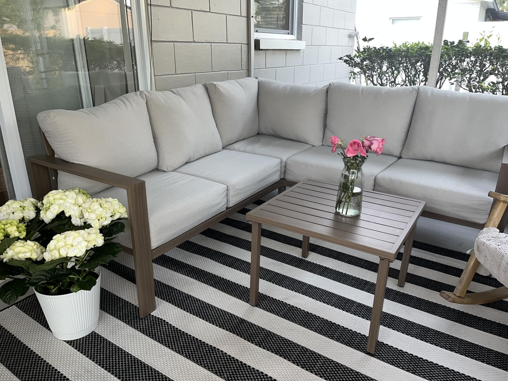 UDPATIO 6 Piece Patio Furniture Set, Faux Wood Metal Outdoor Sectional Sofa with 6