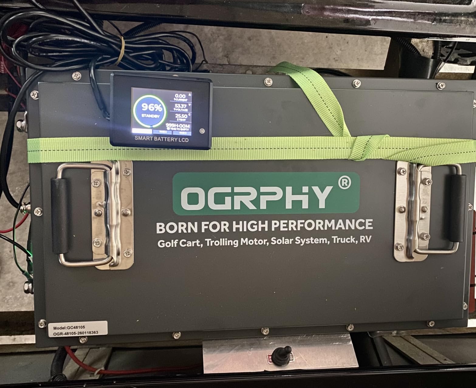 OGRPHY 48V Lithium Golf Cart Battery, 200A BMS(1000A Peak Current), with Touch Monitor & Mobile APP, 4000+ Cycles 48V Lithium Battery with 18A Charger, Perfect for Golf Carts, Solar(105AH) customer photo 1